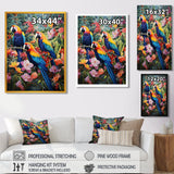 Three Parrots In Tropical Flower Jungle - Parrot Framed Canvas Art