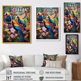 Three Parrots In Tropical Flower Jungle - Parrot Framed Canvas Art