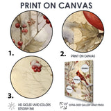 Red Cardinal Bird On Branch Christmas Wood - Bird Large Canvas Wall Art