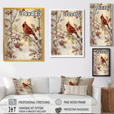 Red Cardinal Bird On Branch Christmas Wood - Bird Large Canvas Wall Art