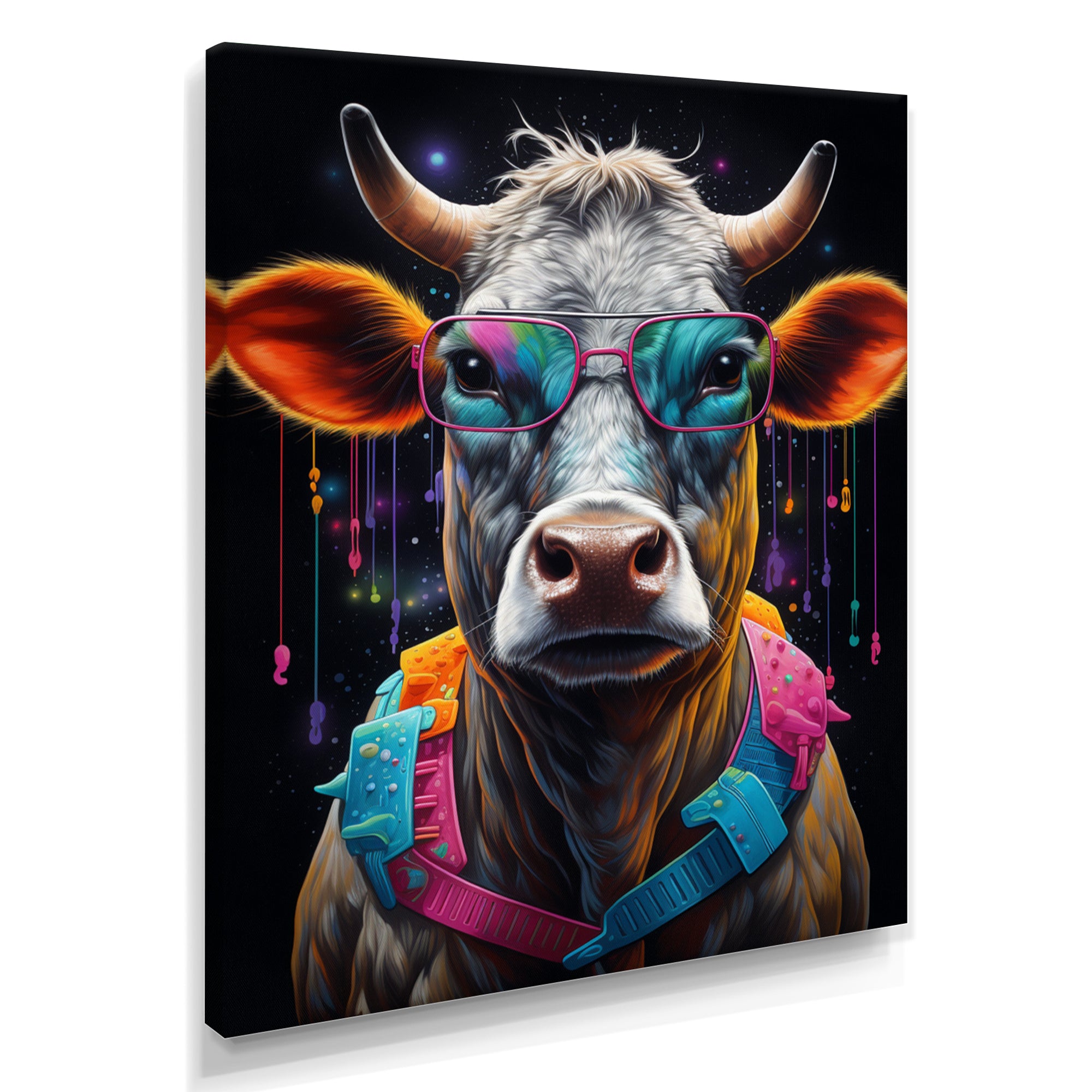Cow With Cool Blue Sunglasses - Cow Fashion Wall Art Prints