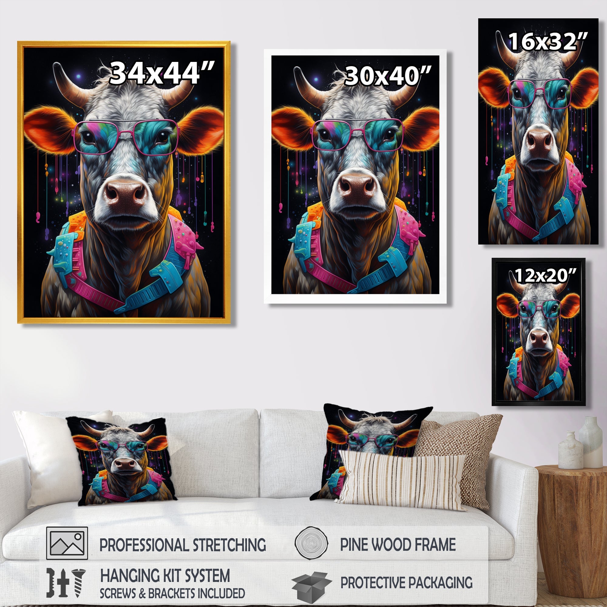 Cow With Cool Blue Sunglasses - Cow Fashion Wall Art Prints