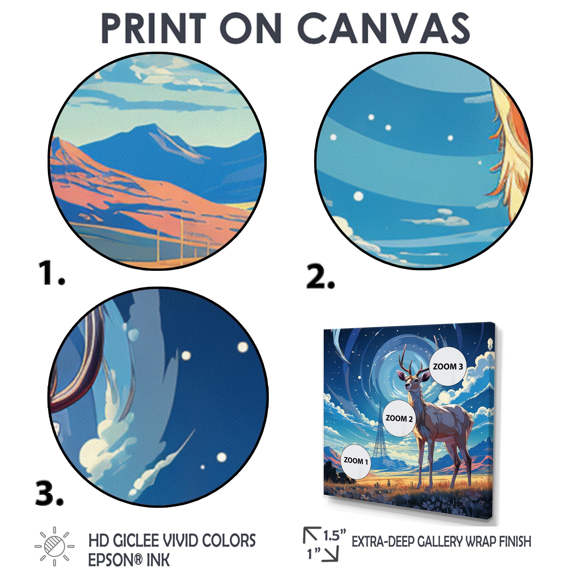 Nocturnal Deer On The Prairie - Blue Deer Landscape Mountains Wall Art