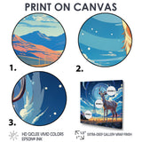 Nocturnal Deer On The Prairie - Blue Deer Landscape Mountains Wall Art