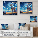Nocturnal Deer On The Prairie - Blue Deer Landscape Mountains Wall Art