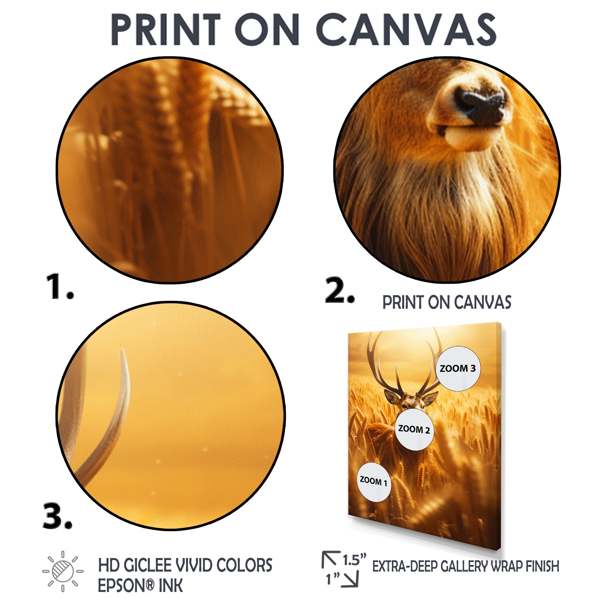 Noble Dear In Summer Wheatfields - Deer Landscape Framed Canvas Art