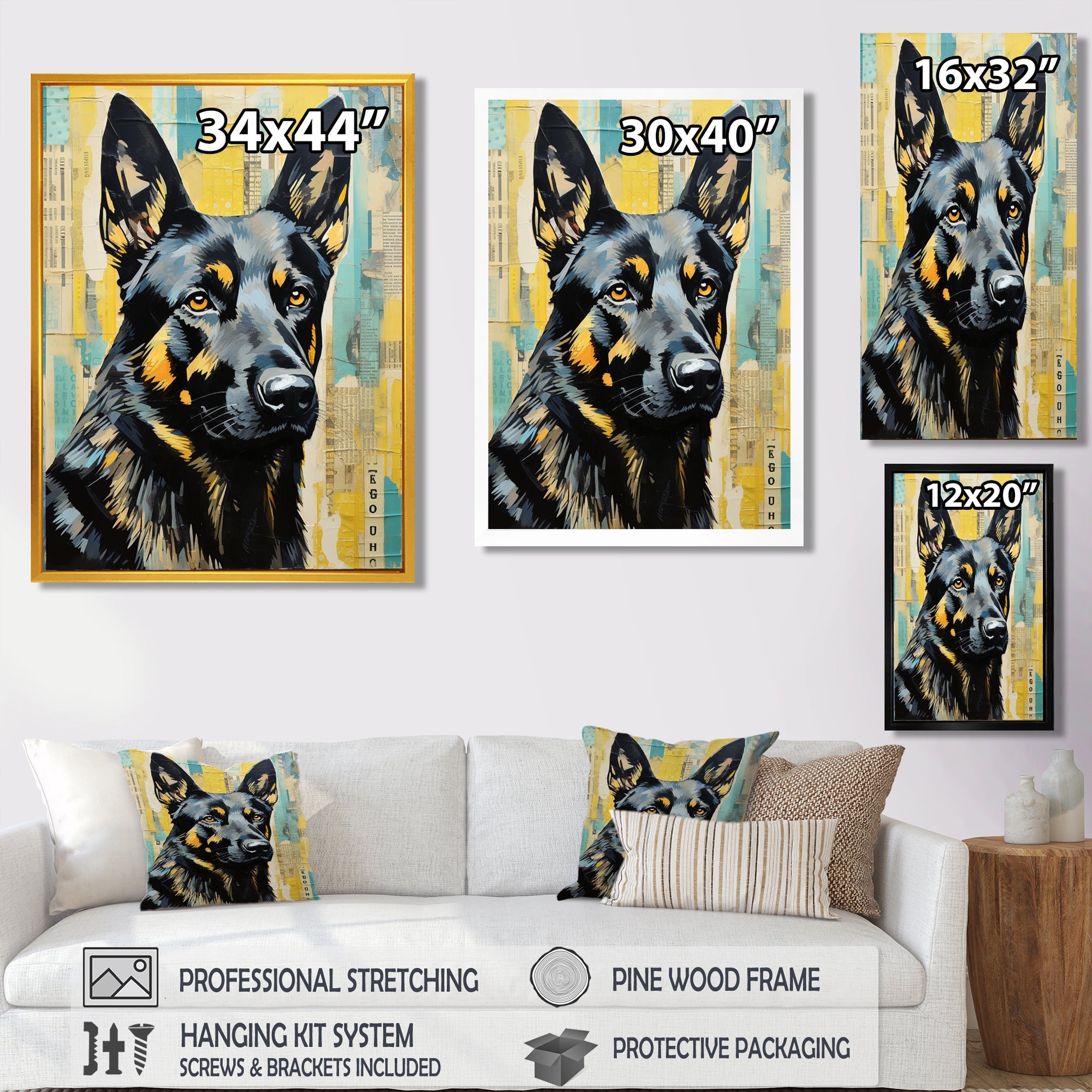 Collage Portrait Of German Shepherd - Dog German Sheperd Large Canvas Wall Art