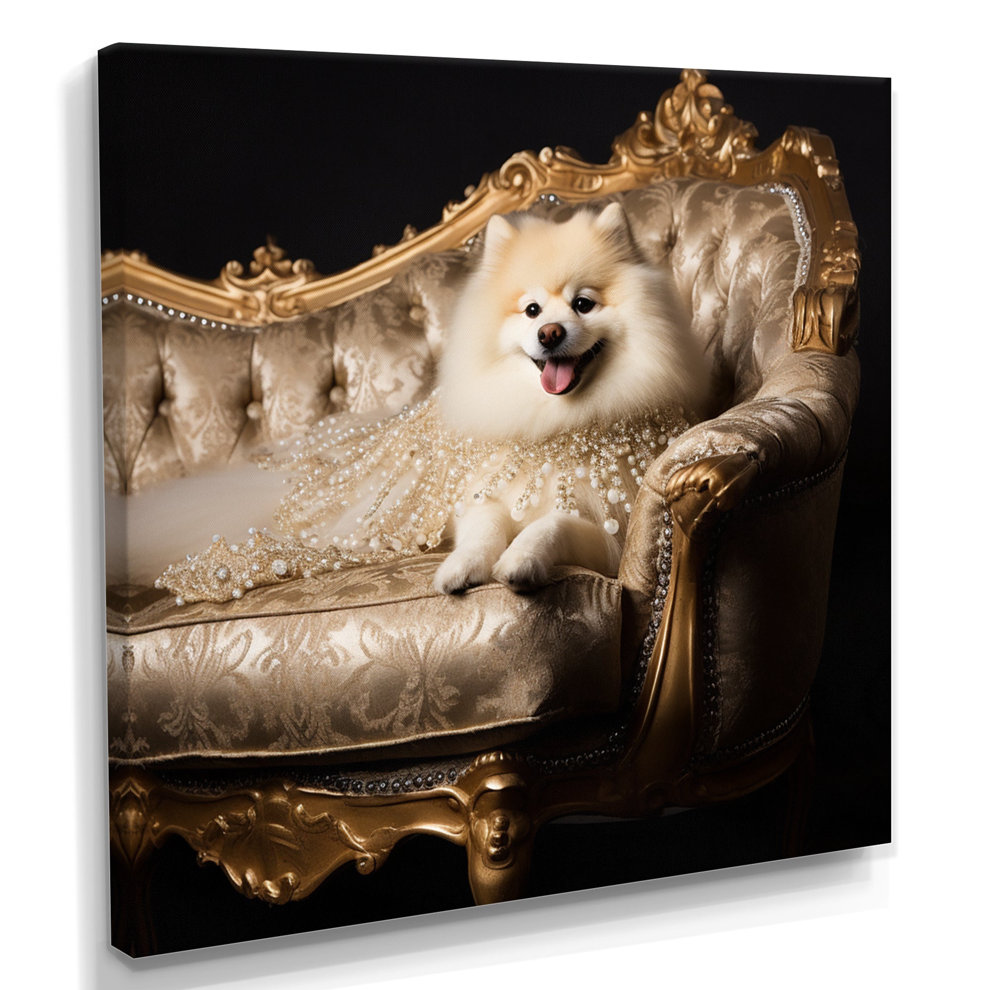 Adorable Pomeranian On Glam Couch - Dog Home Decor Art