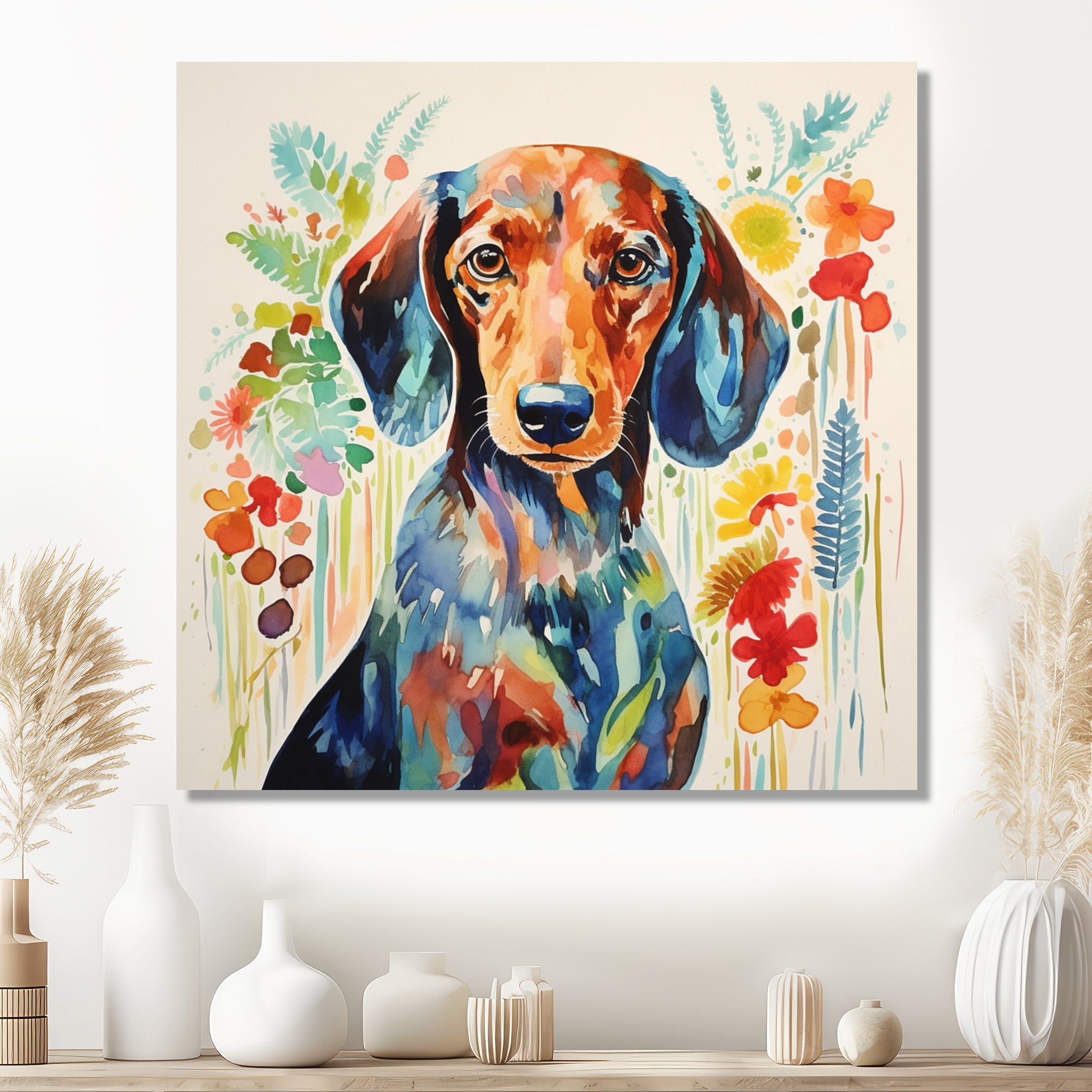 Colorful Portrait Of Endearing Dachshund - Dog Dachshund Bedroom Wall Art