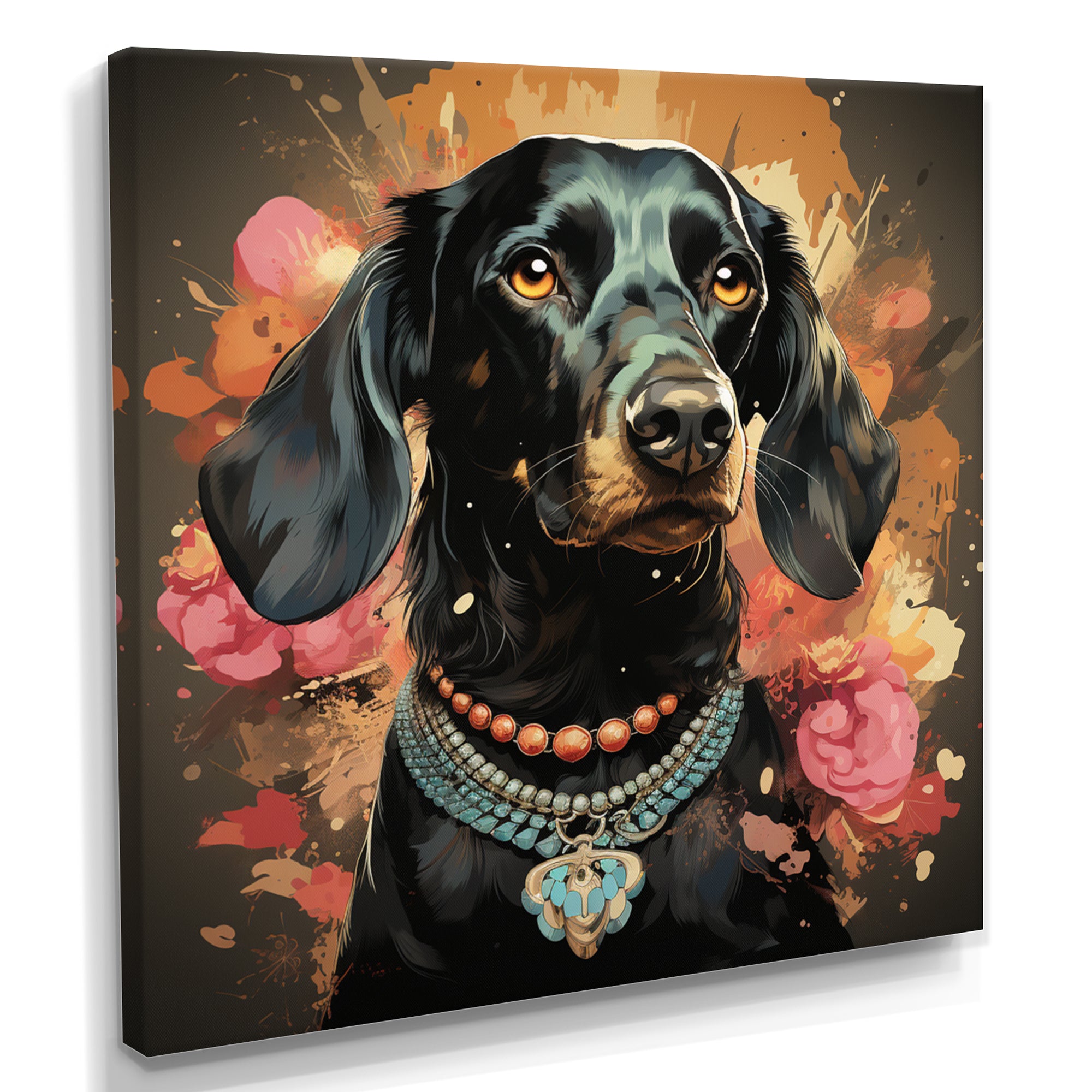 Glamorous Dachshund Portrait - Dog Dachshund Canvas Wall Art