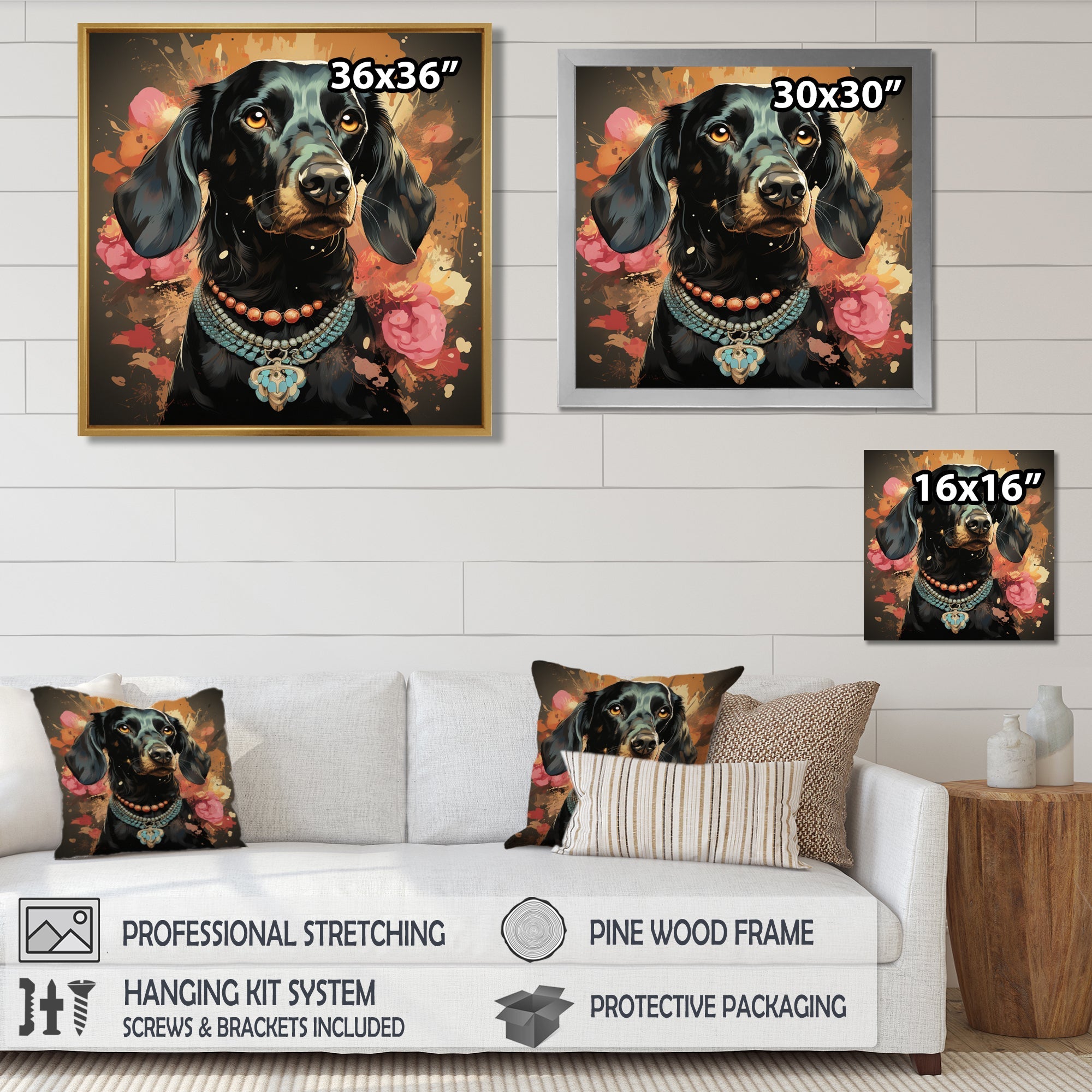 Glamorous Dachshund Portrait - Dog Dachshund Canvas Wall Art