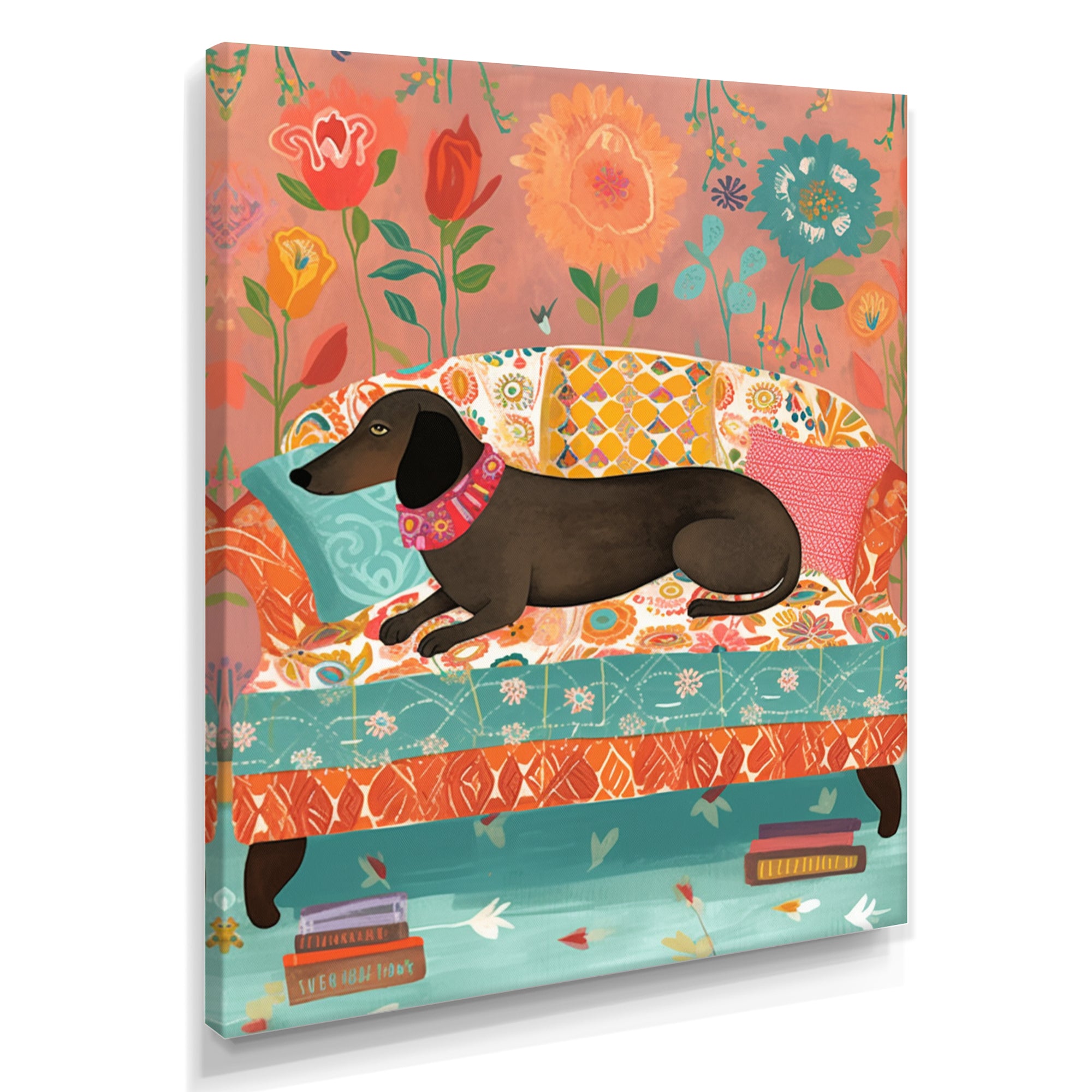 Dachshund Resting On The Couch Boho Interior - Dog Dachshund Wall Decor