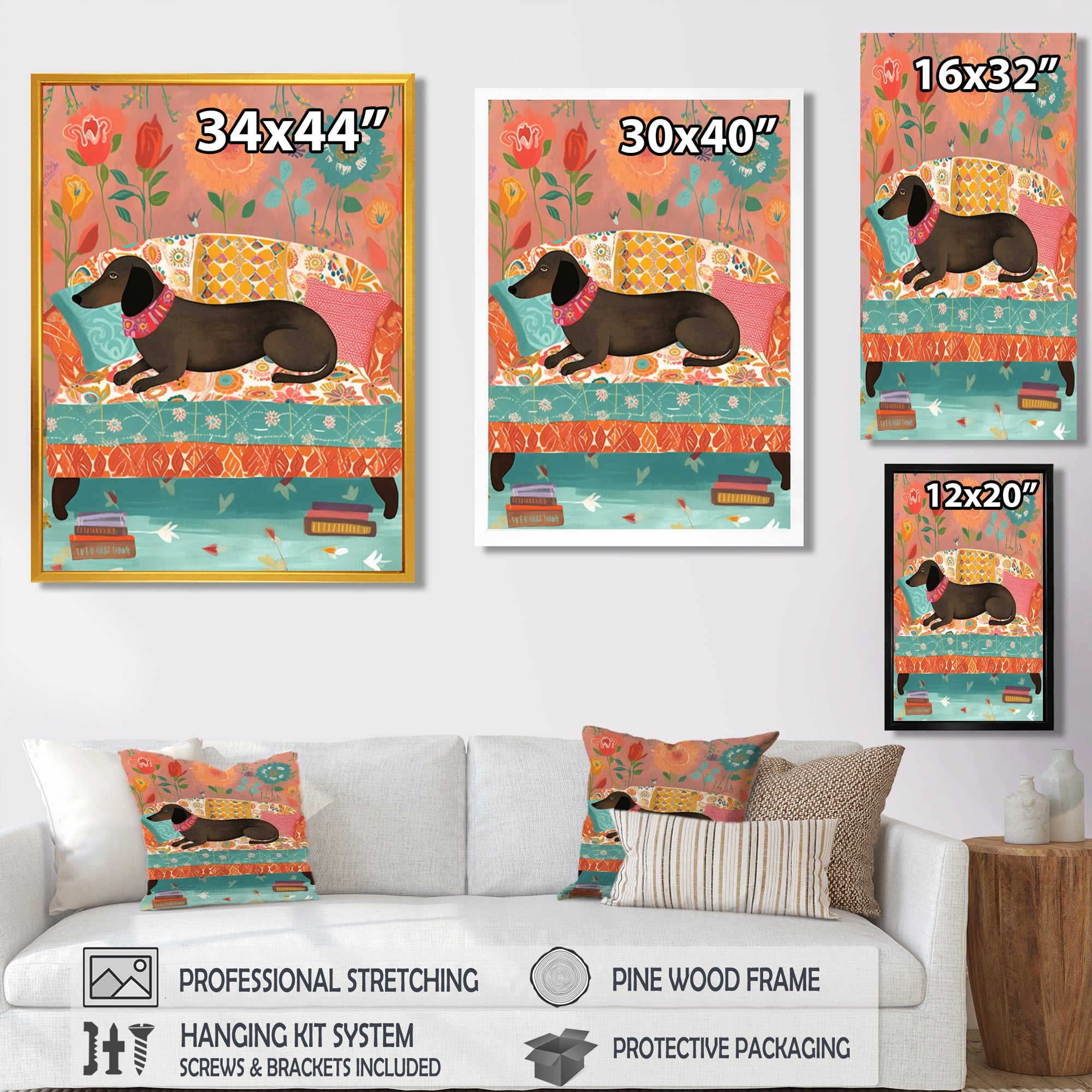 Dachshund Resting On The Couch Boho Interior - Dog Dachshund Wall Decor