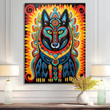 Radiant Boho Portrait Of Ethnic Black Dog - Multi-Color Dog Wall Art