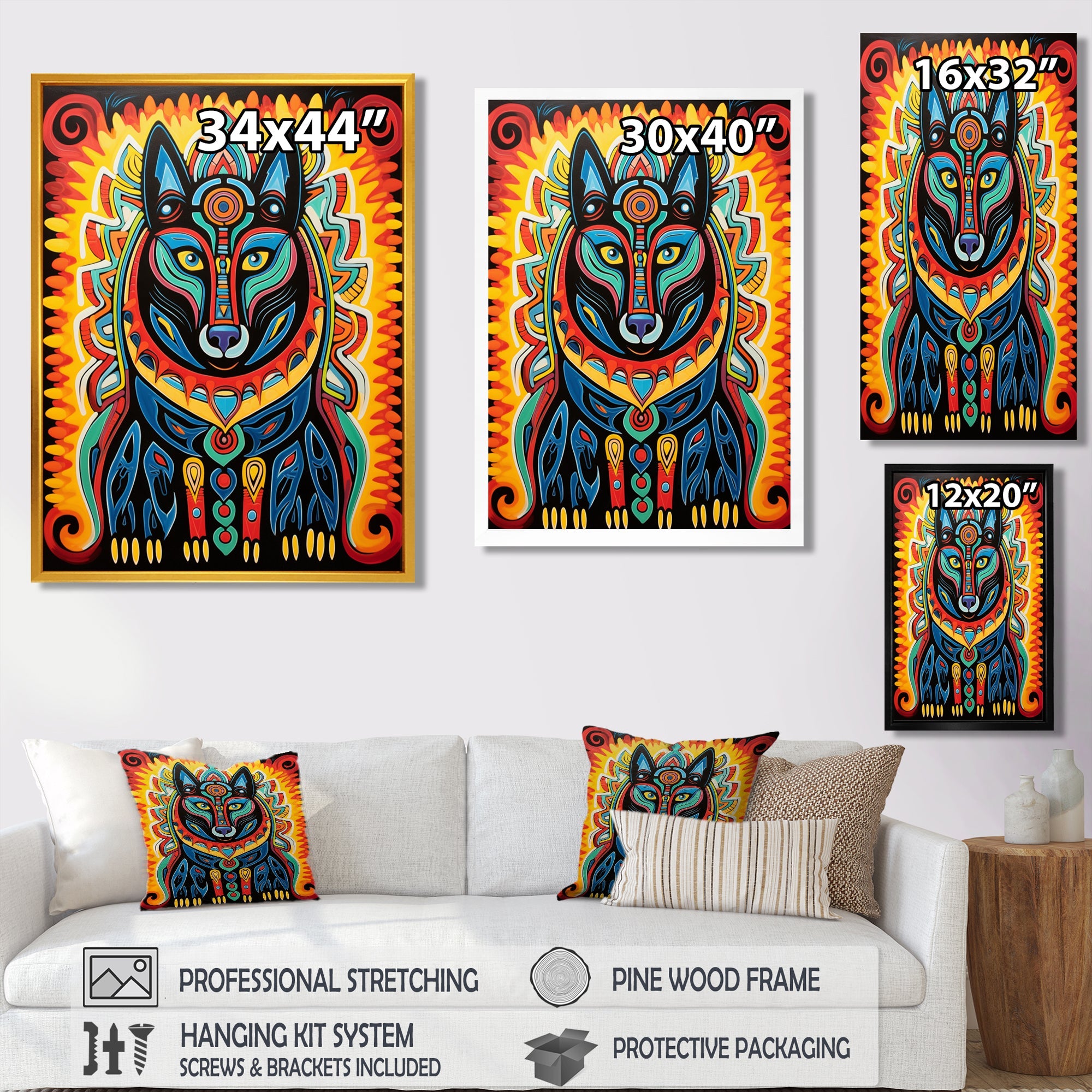 Radiant Boho Portrait Of Ethnic Black Dog - Multi-Color Dog Wall Art