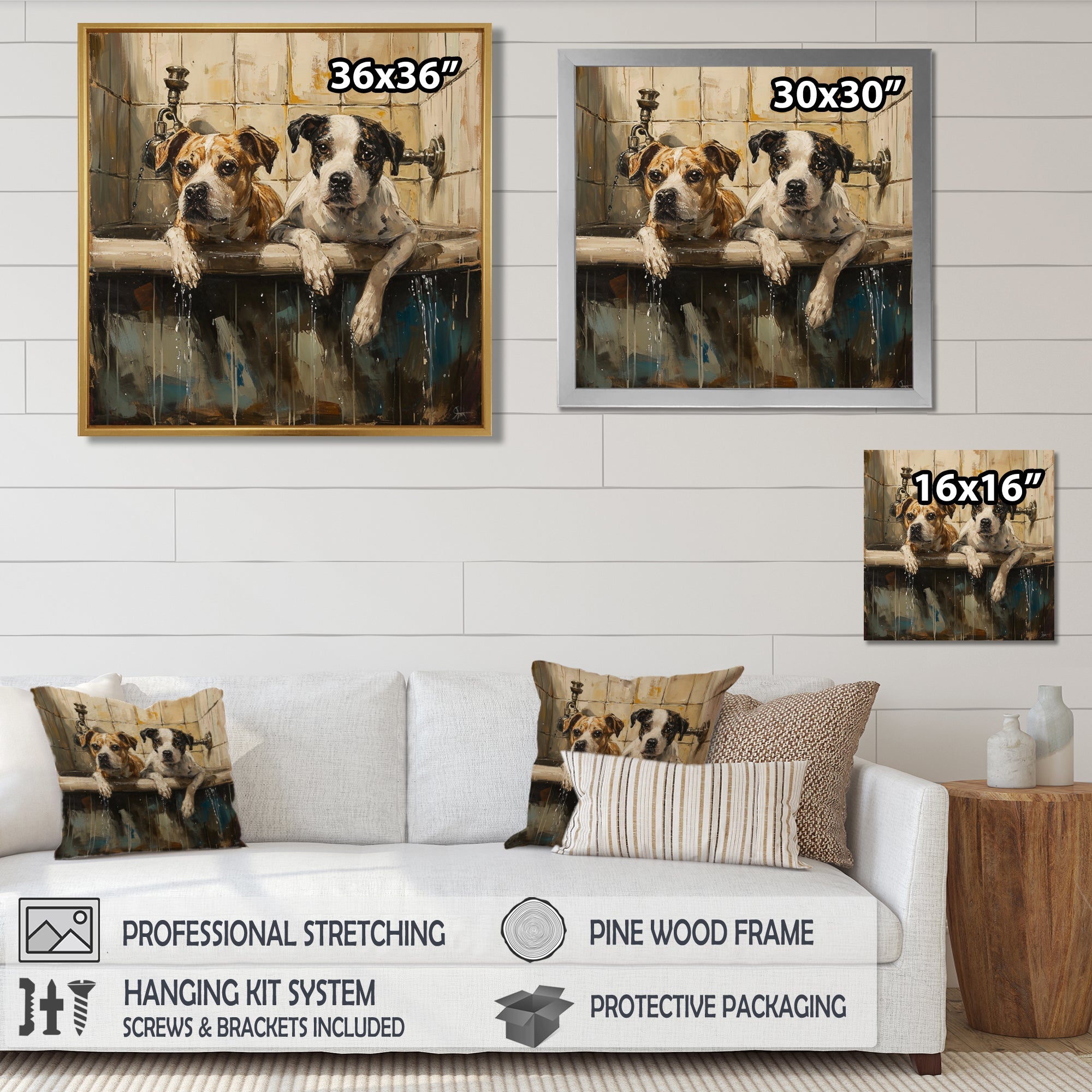 Two Dogs In The Bathtub Vintage - Brown Dog Bathroom Wall Art