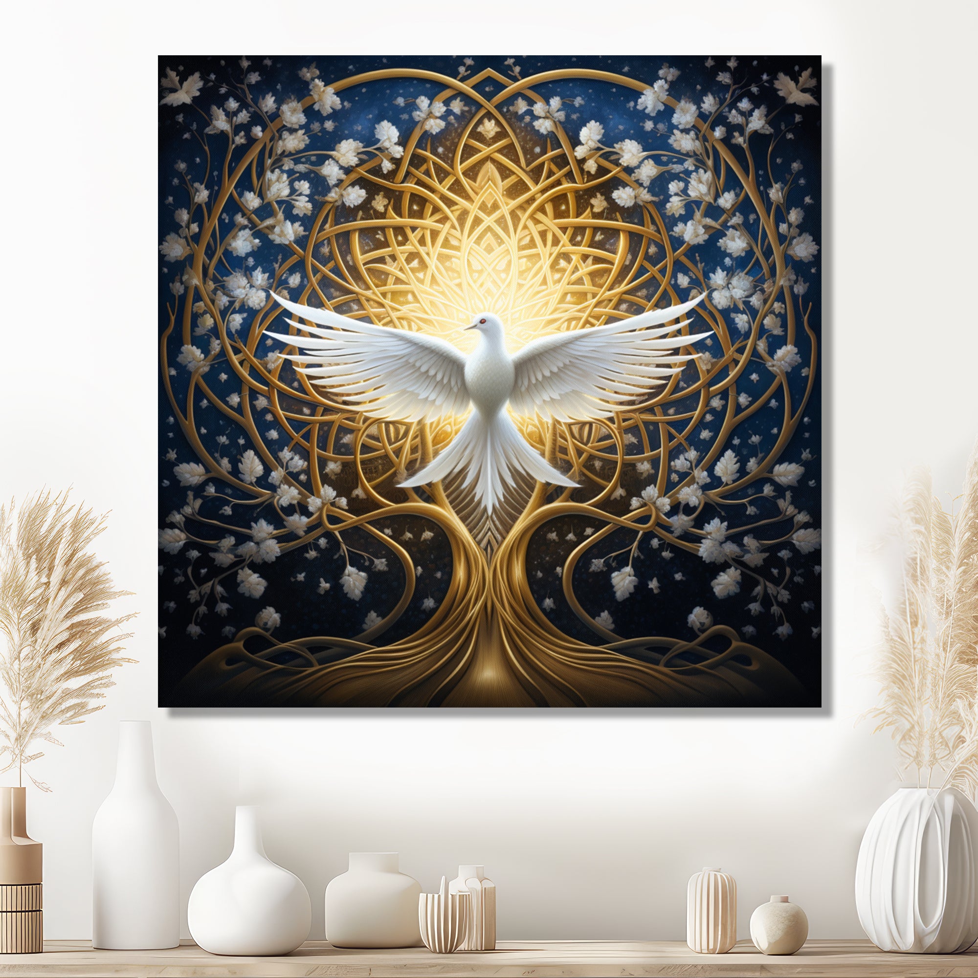 Celestial Dove Bringing Peace - Dove Large Canvas Wall Art