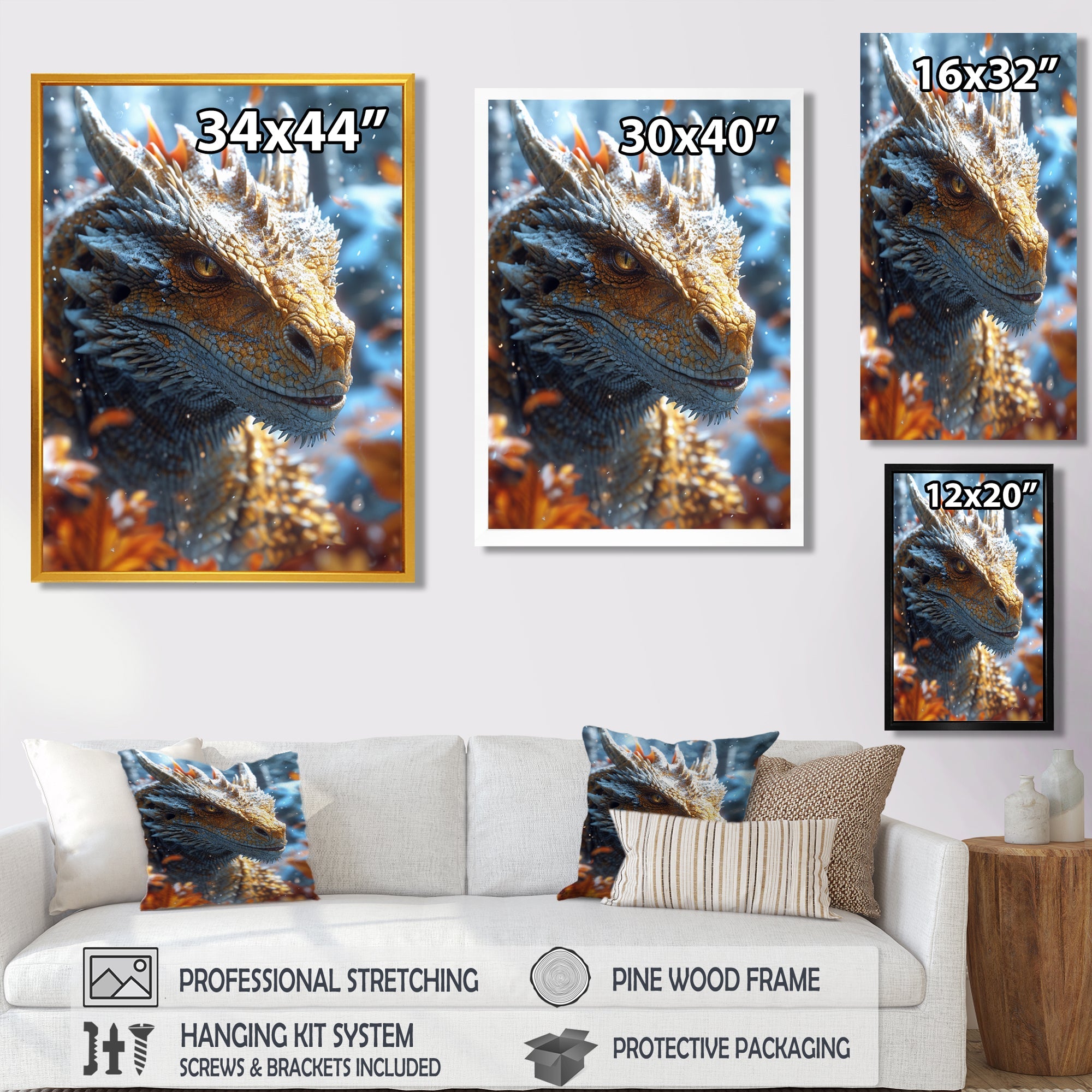 Majestic Dragon Fantasy Portrait - Dragons Home Decor Art