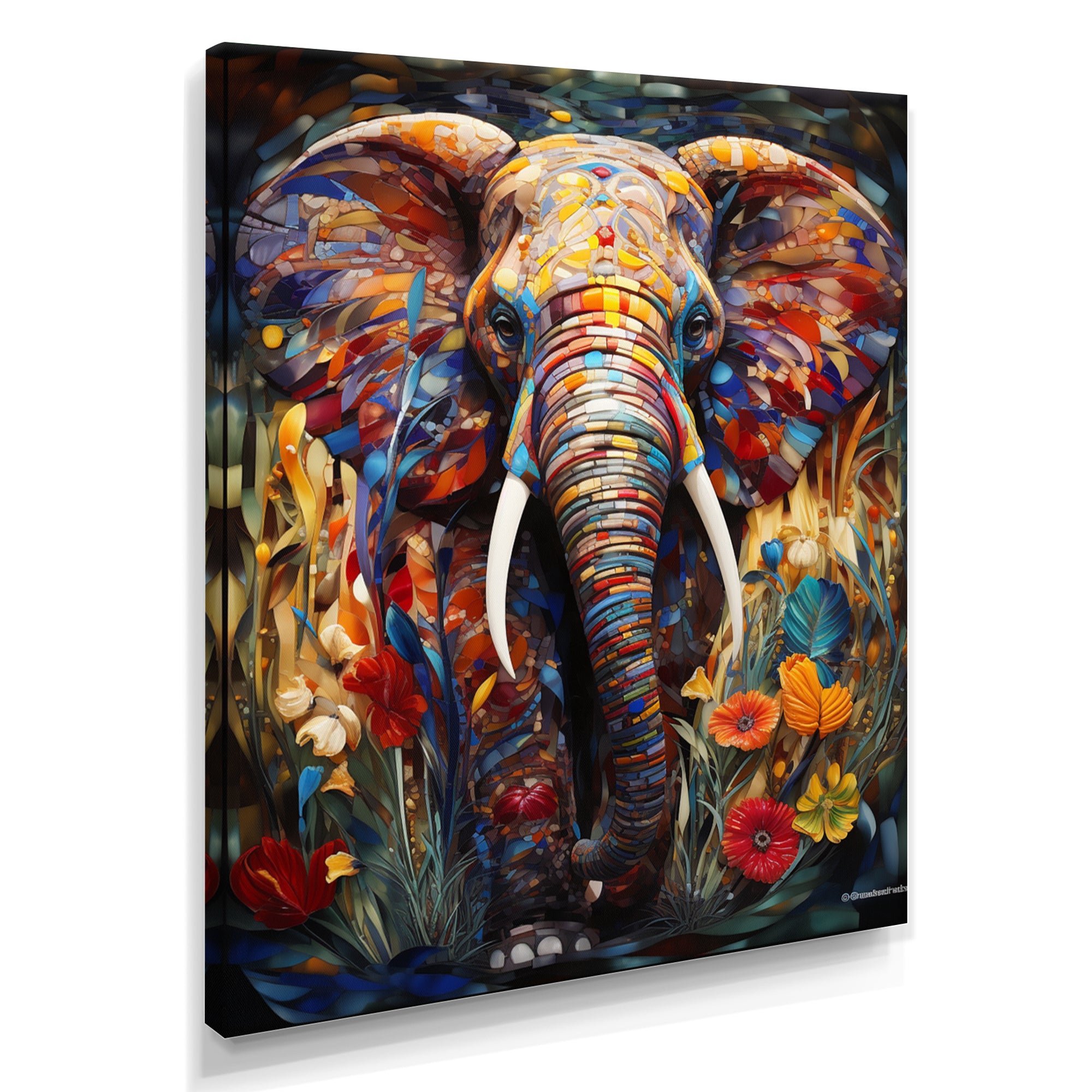 Colorful Elephant With Blooming Flowers - Elephant Fashion Wall Art Prints