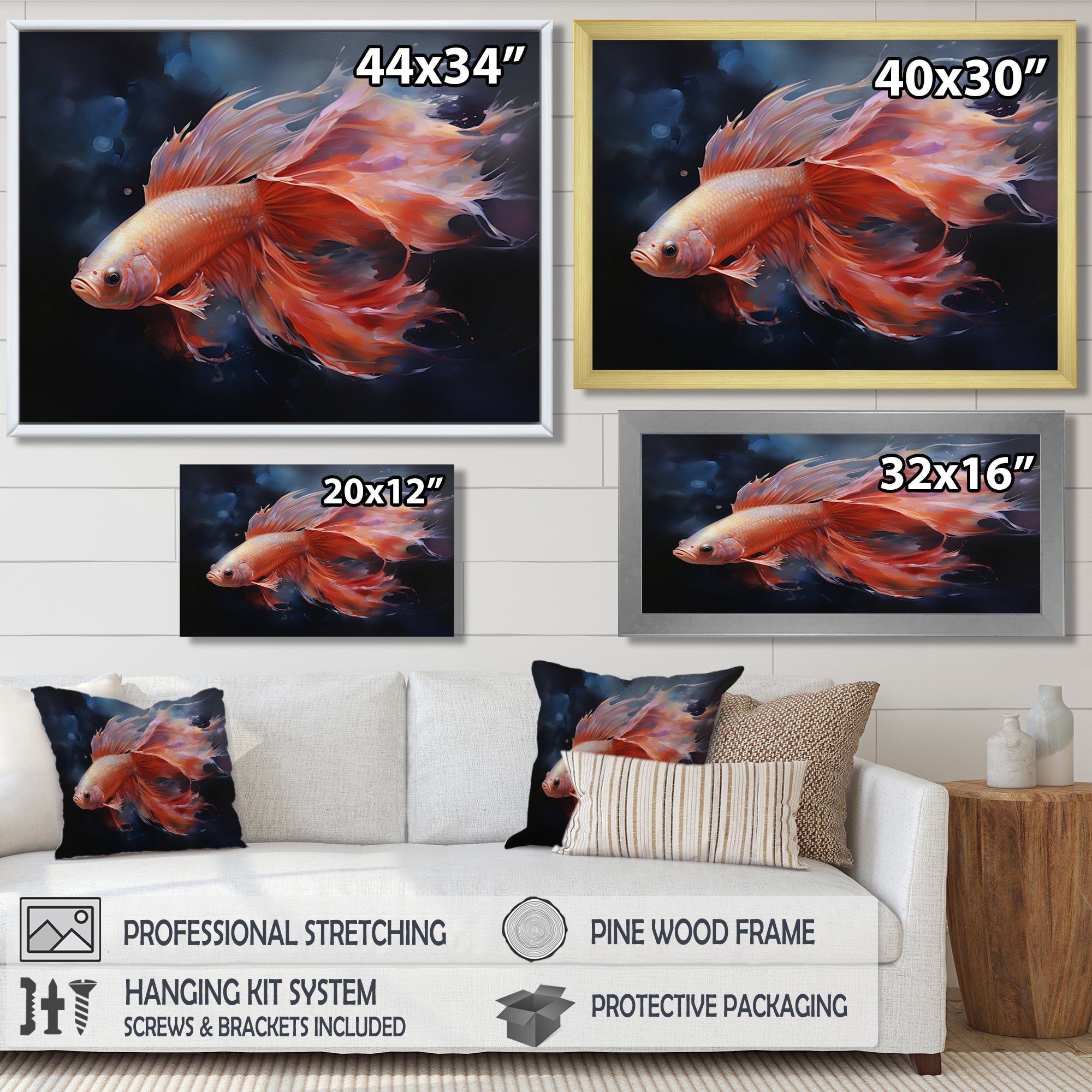 Vibrant Red Betta Fish Majestic Tail - Orange Fish Wall Art