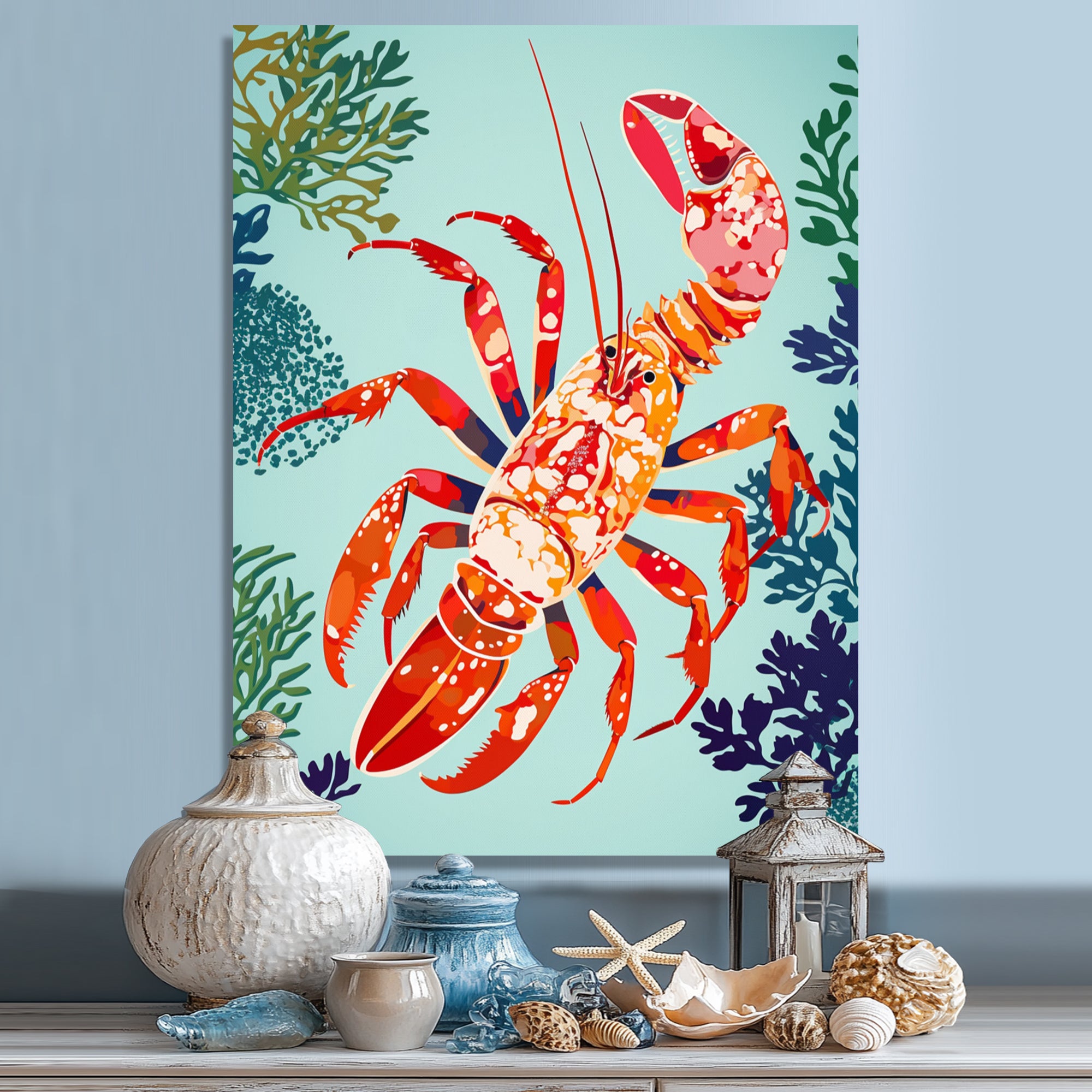 Deep Sea Lobster Retro Illustration - Lobster Large Canvas Wall Art