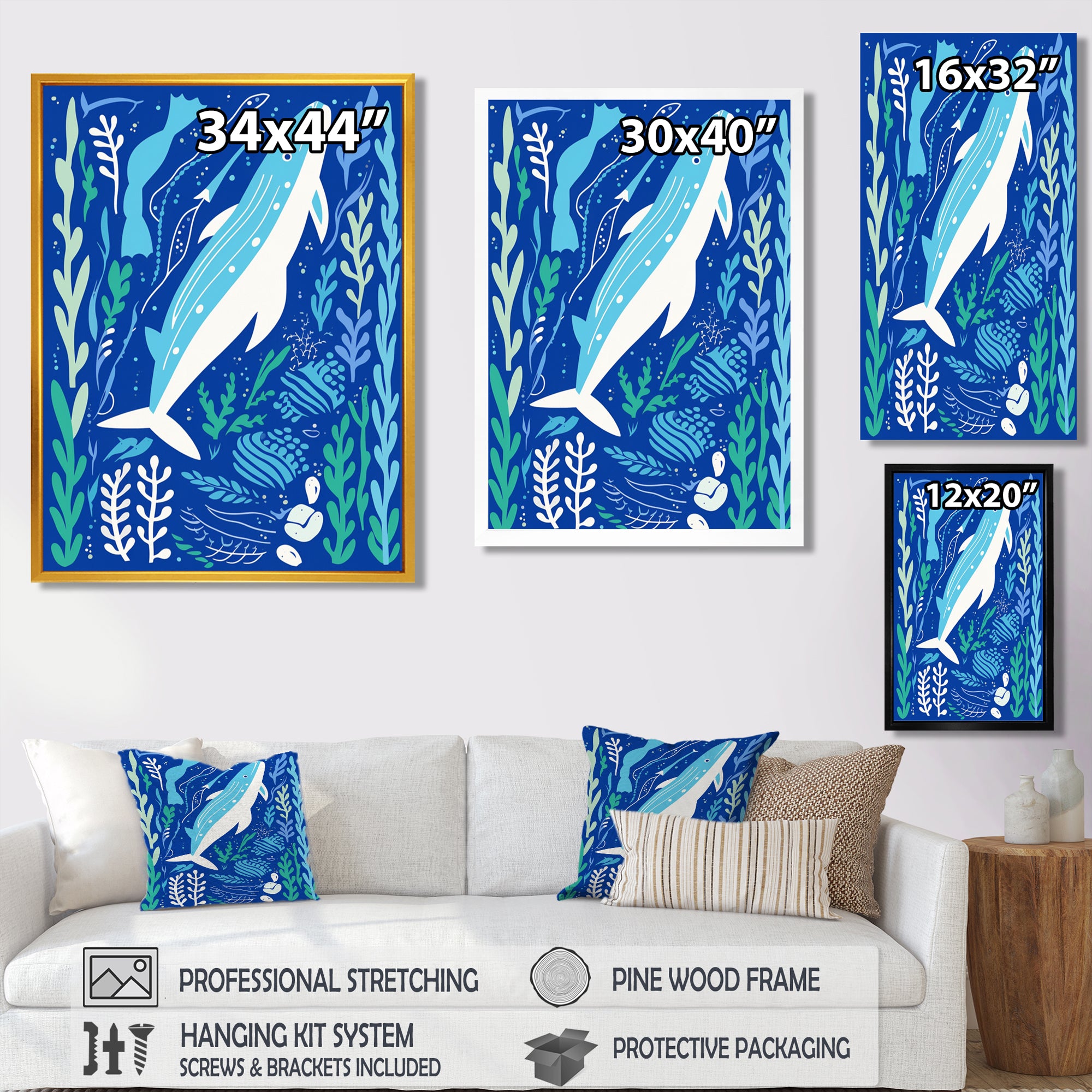 Deep Ocean Whale Retro Illustration - Whale Home Decor Art