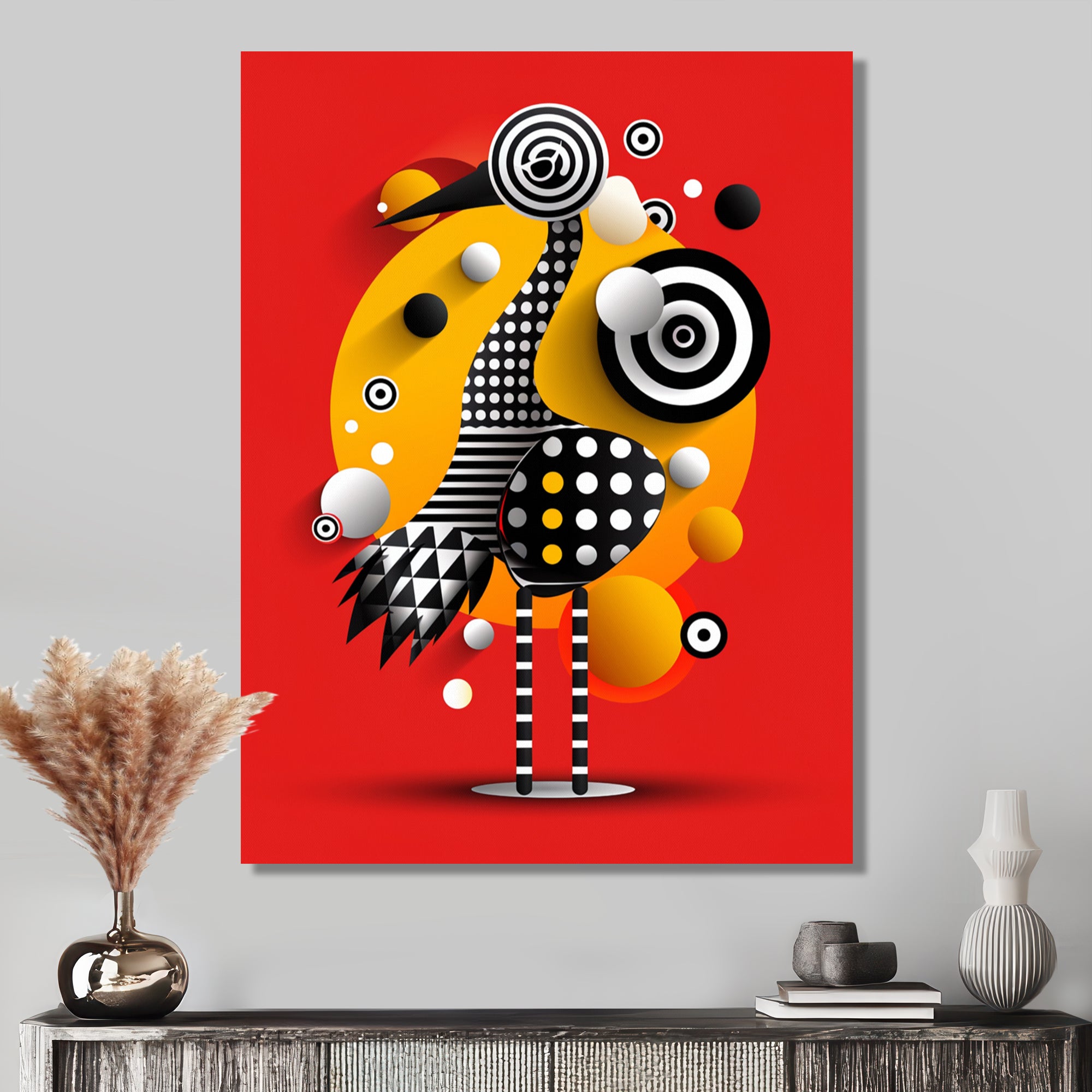 Retro Abstract Flamingo Graphic Geometrics - Flamingo Living Room Wall Art