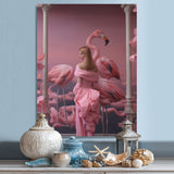 Pink Lady With Pink Flamingos - Flamingo Canvas Wall Art