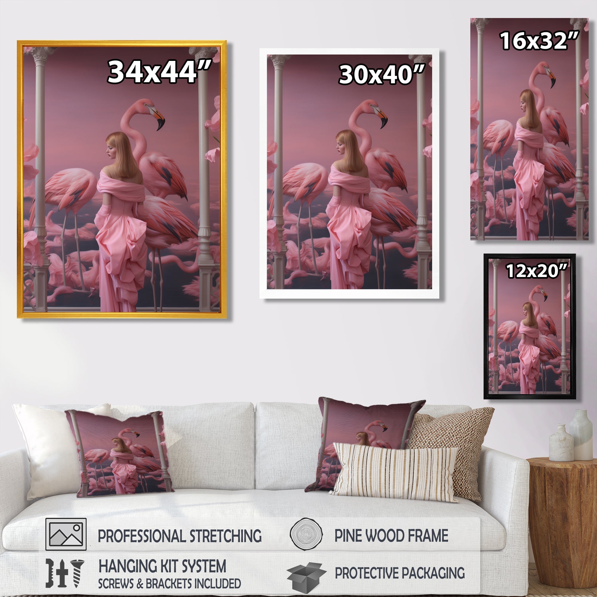 Pink Lady With Pink Flamingos - Flamingo Canvas Wall Art