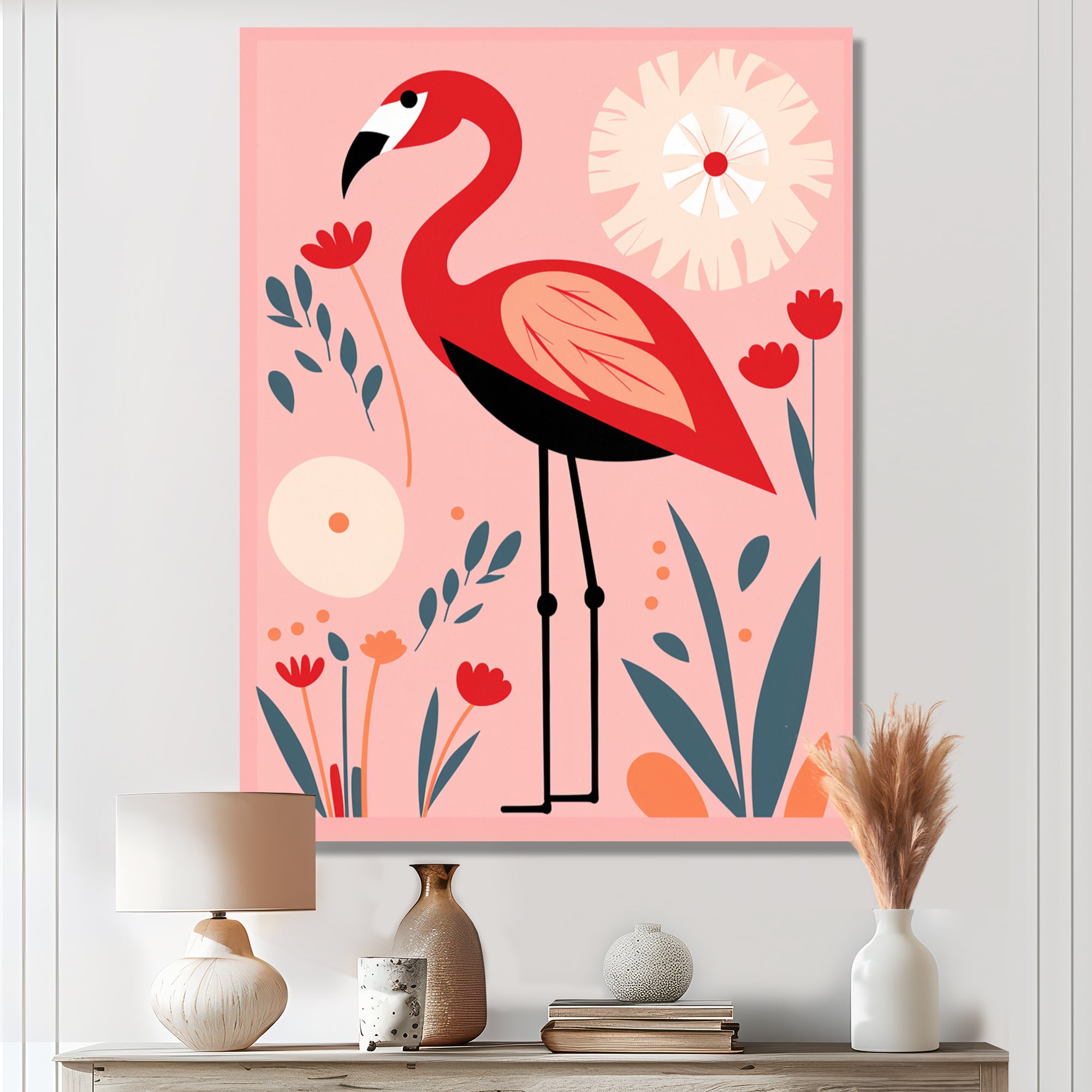 Pink Flamingo Retro Illustration - Flamingo Wall Decor