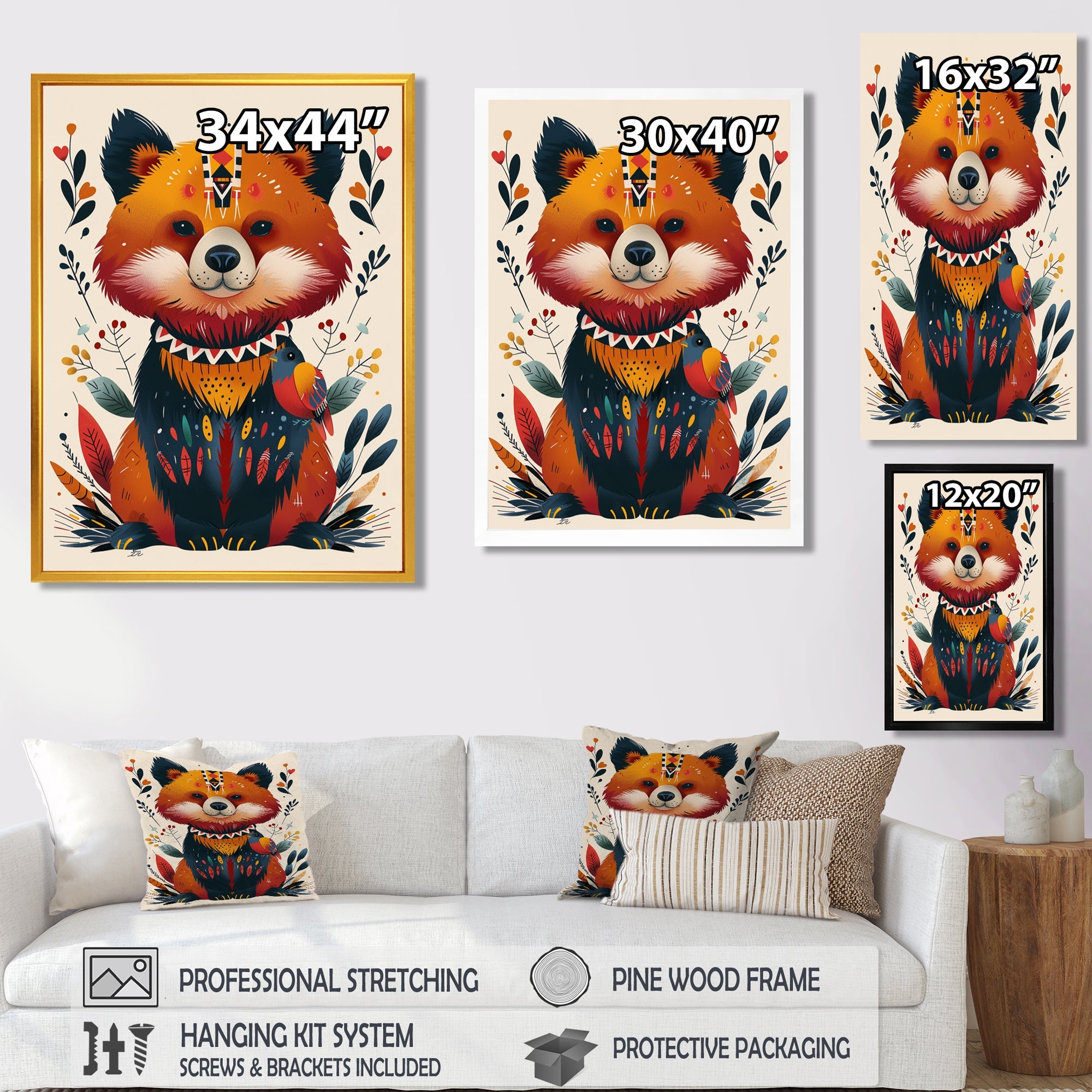Cute Boho Bear Retro Botanical - Bear Wall Art Prints
