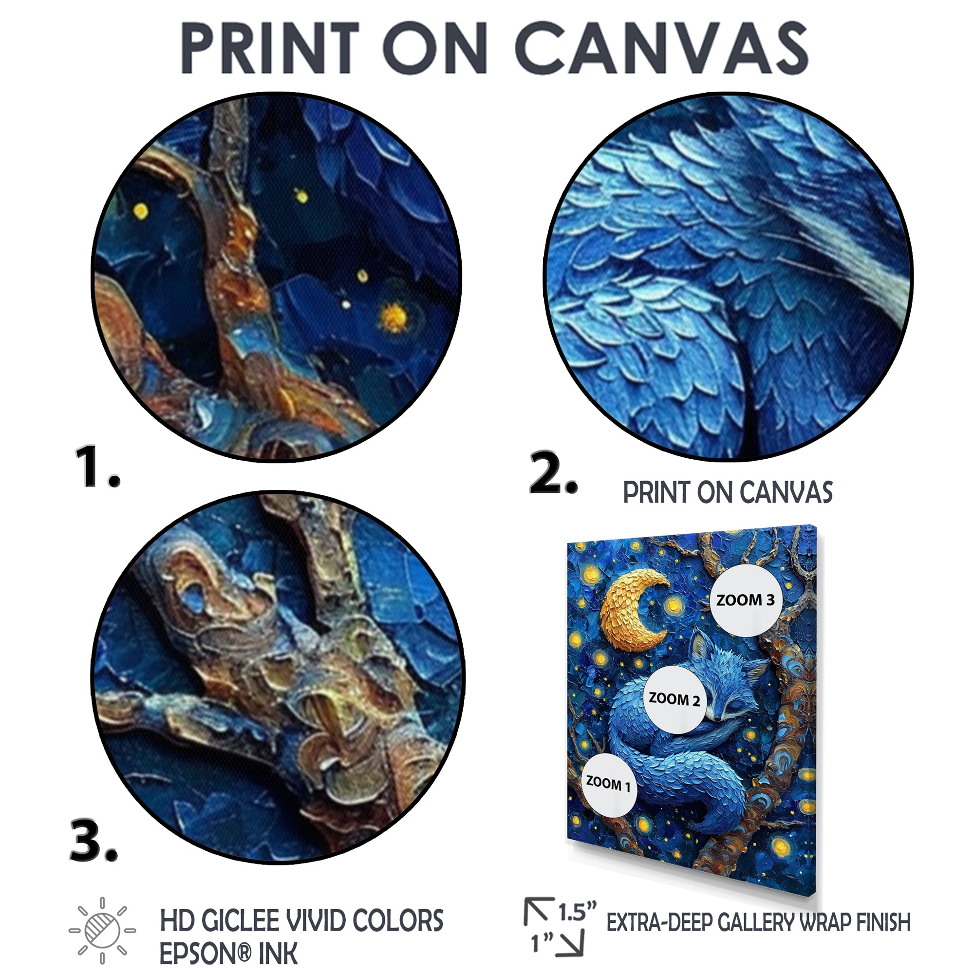 Cute Blue Fox Sleeping Under Full Moon - Blue Fox Wall Art