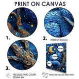 Cute Blue Fox Sleeping Under Full Moon - Blue Fox Wall Art