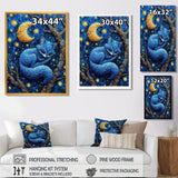 Cute Blue Fox Sleeping Under Full Moon - Blue Fox Wall Art