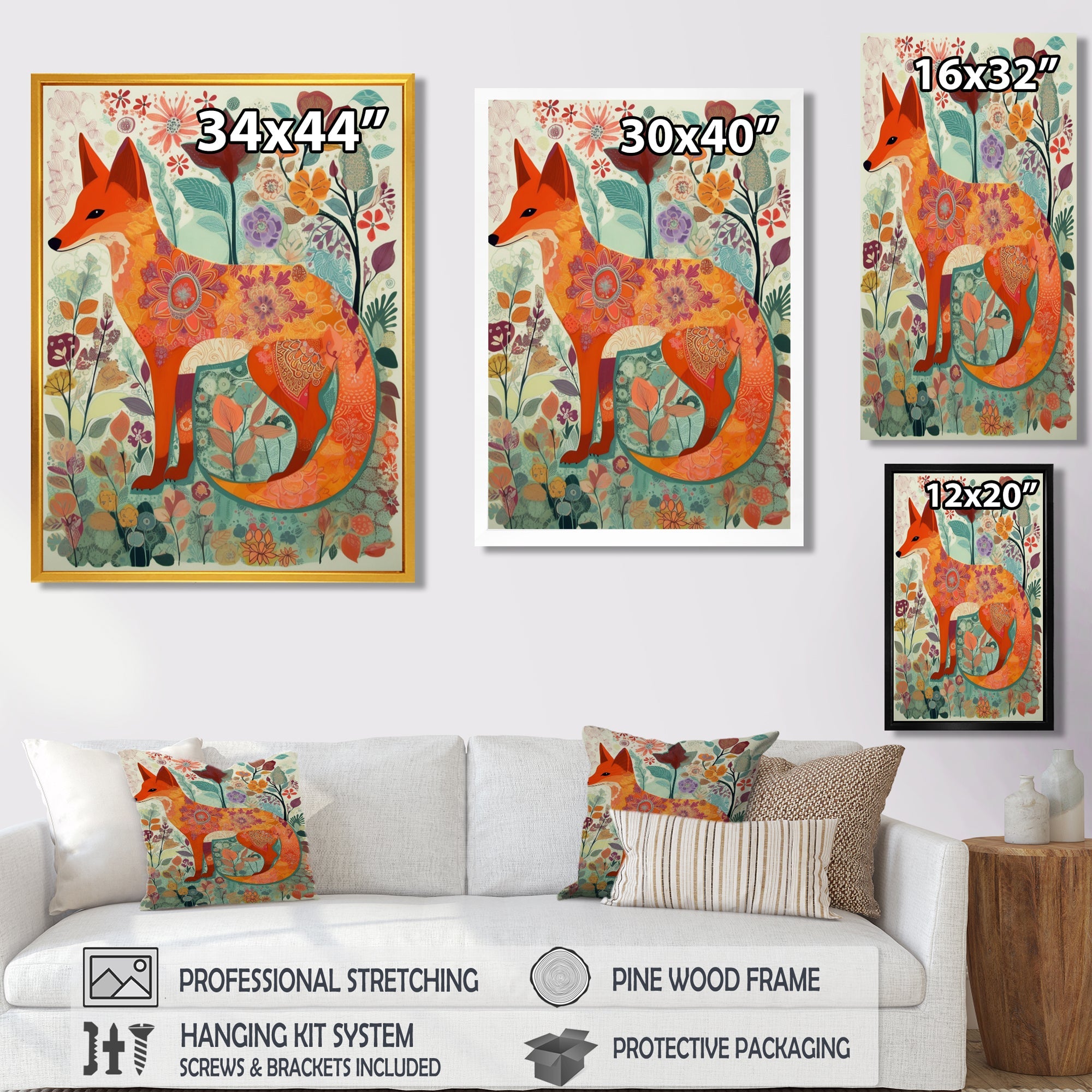 Boho Fox In Flower Forest - Orange Fox Wall Art