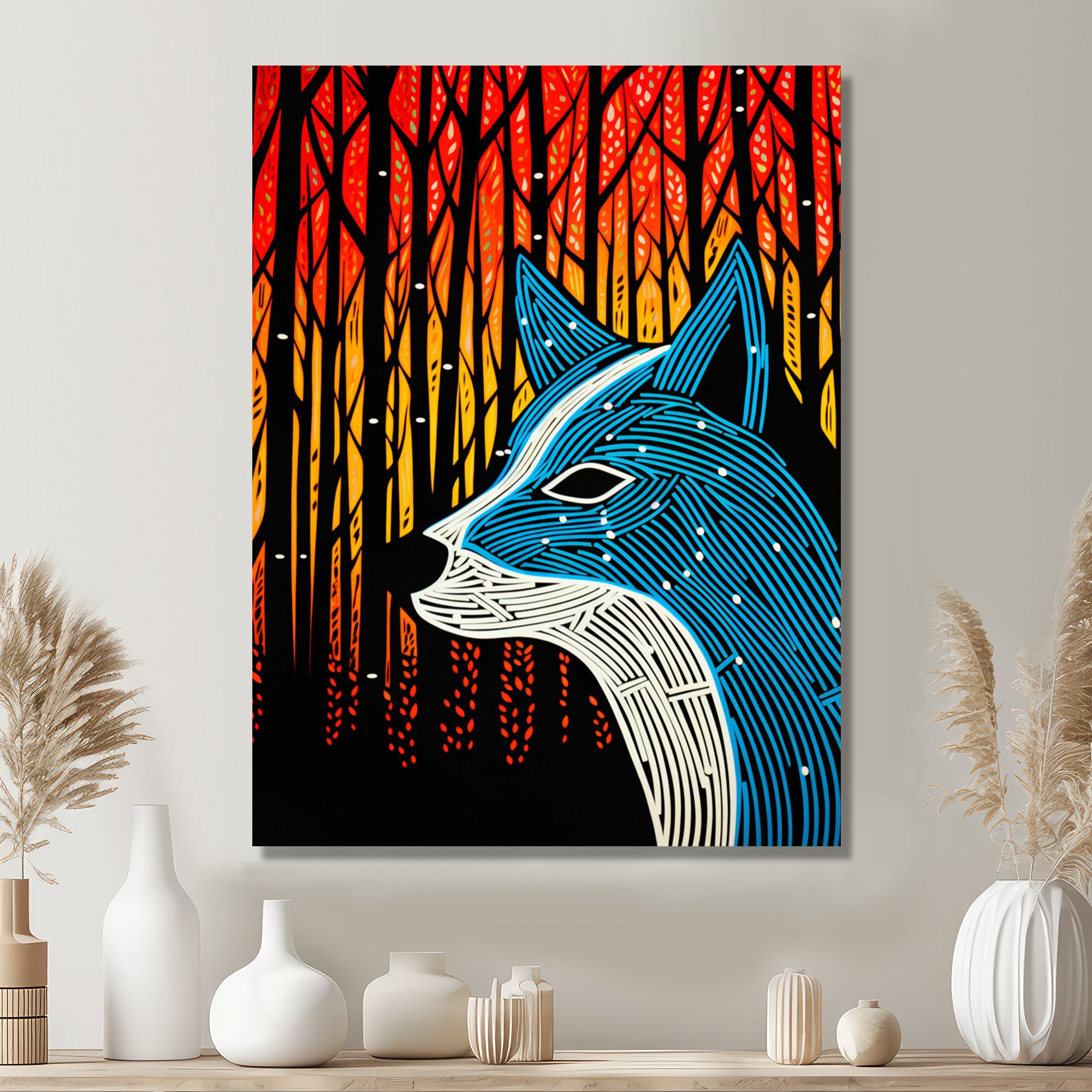Minimal Fox Hunting In The Forest - Fox Framed Canvas Art