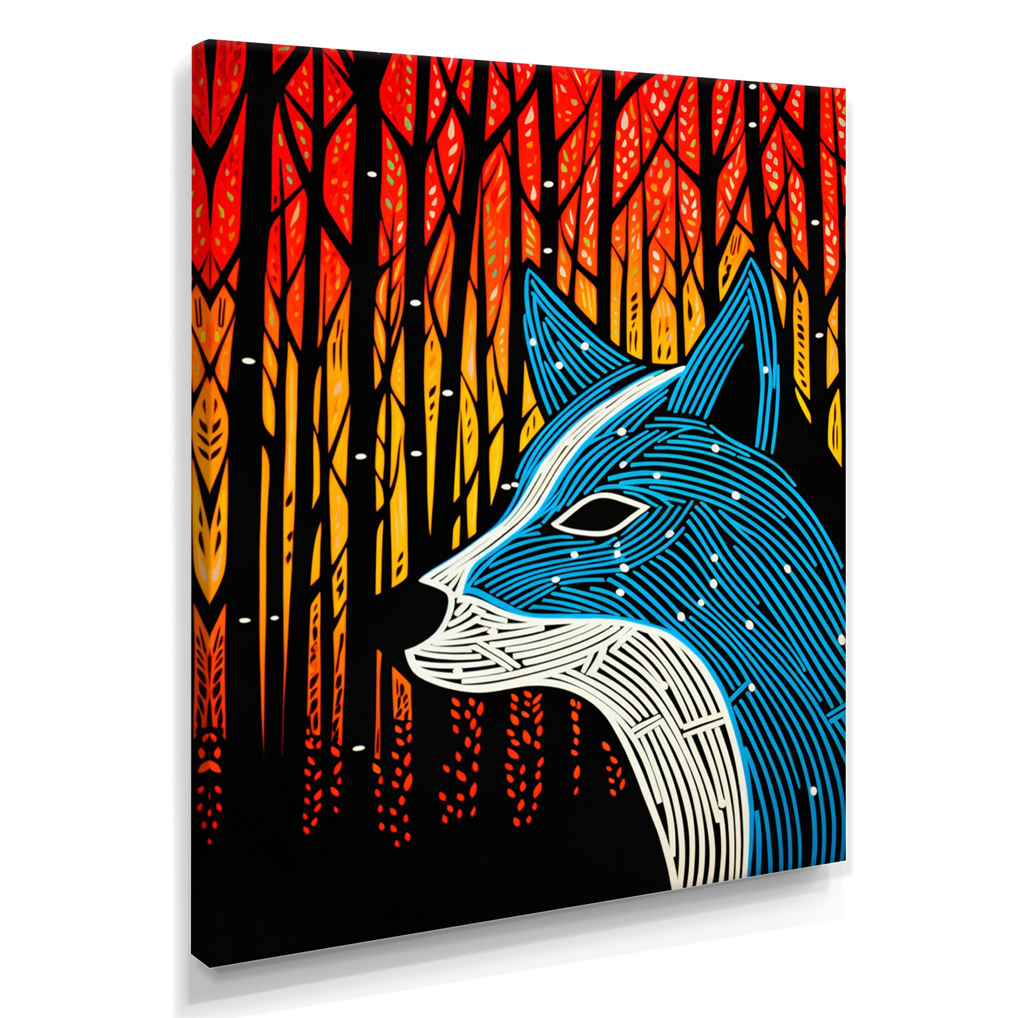 Minimal Fox Hunting In The Forest - Fox Framed Canvas Art