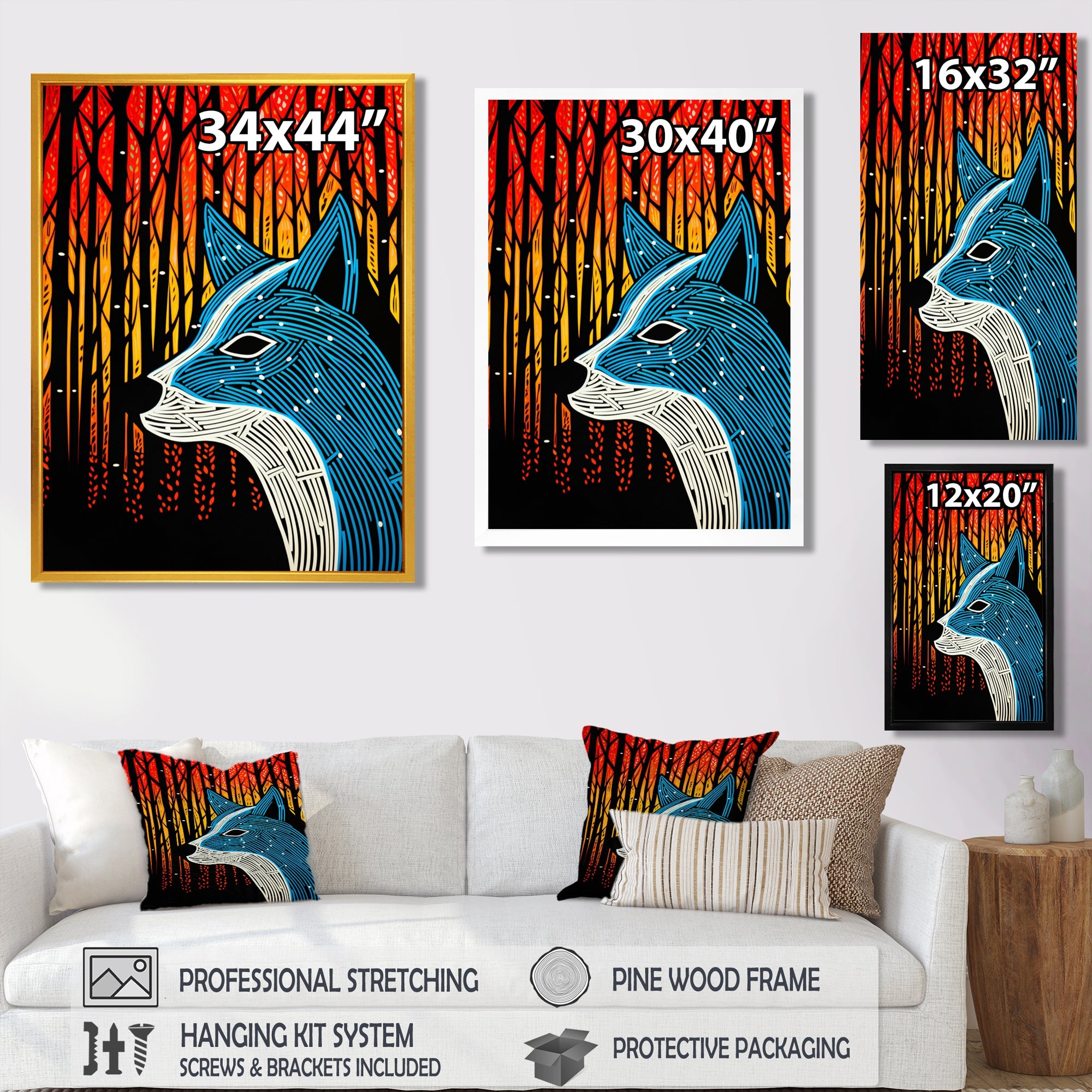 Minimal Fox Hunting In The Forest - Fox Framed Canvas Art
