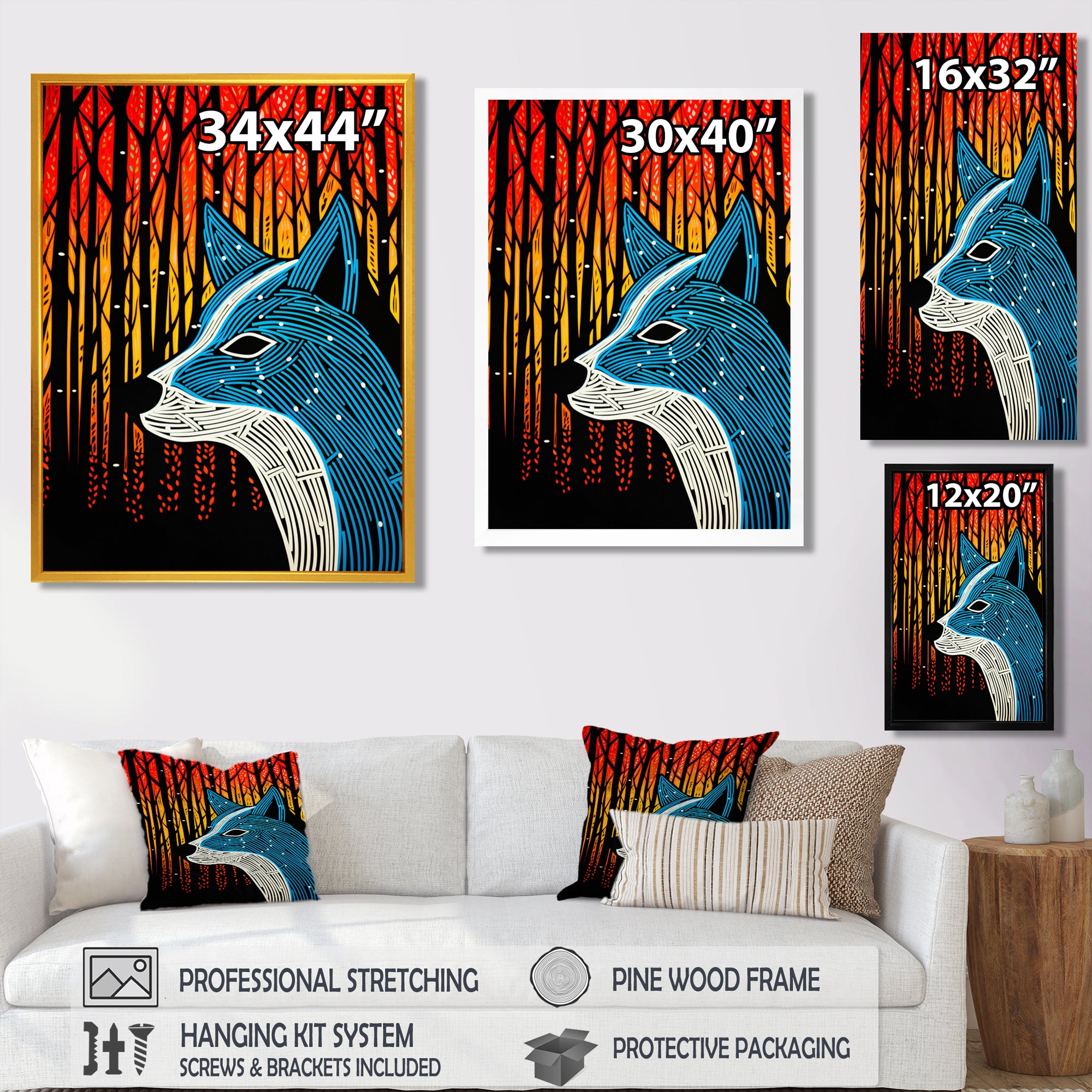 Minimal Fox Hunting In The Forest - Fox Framed Canvas Art