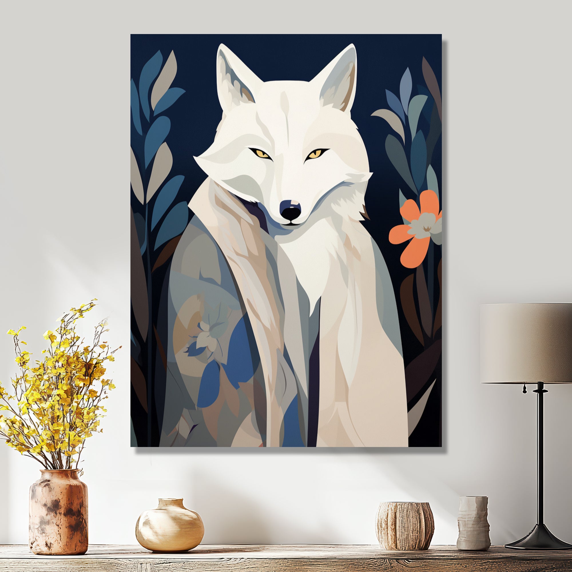 Gracious Fox Mysterious Retro Illustration - Fox Home Decor Art