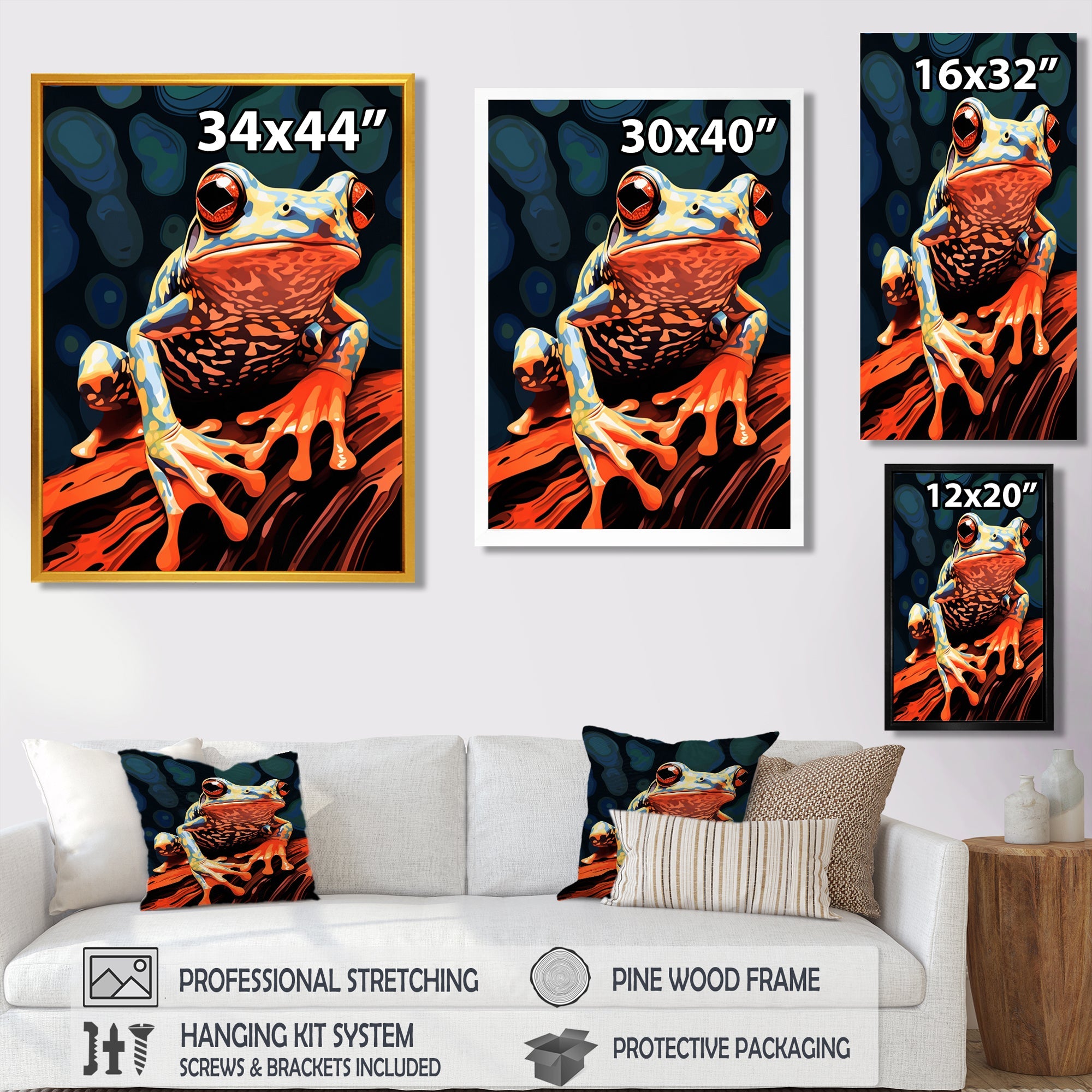 Frog On A Leaf Retro Illustration - Frog Bedroom Wall Art