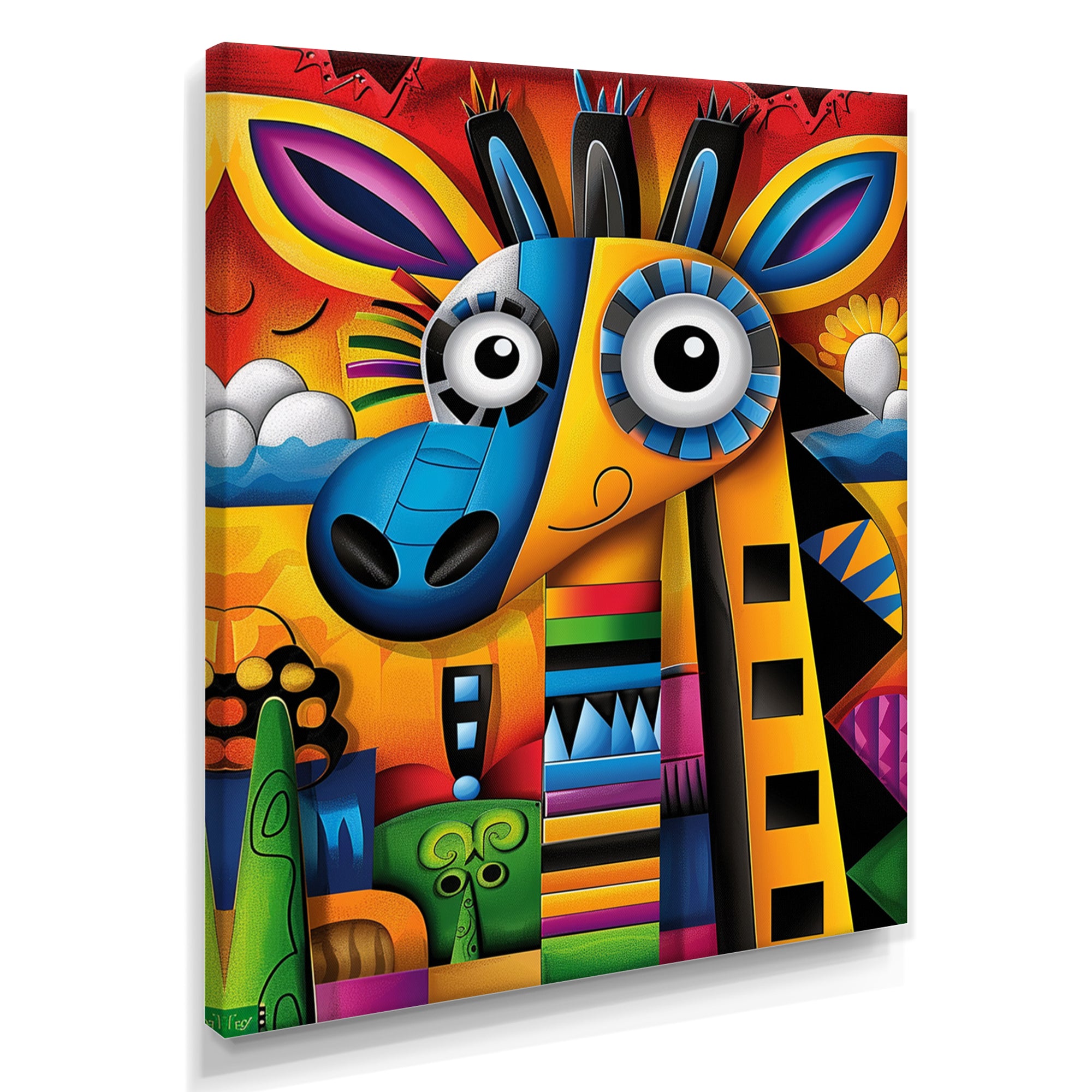 Goofy Giraffe Colorful Retro Abstract - Giraffe Canvas Wall Art