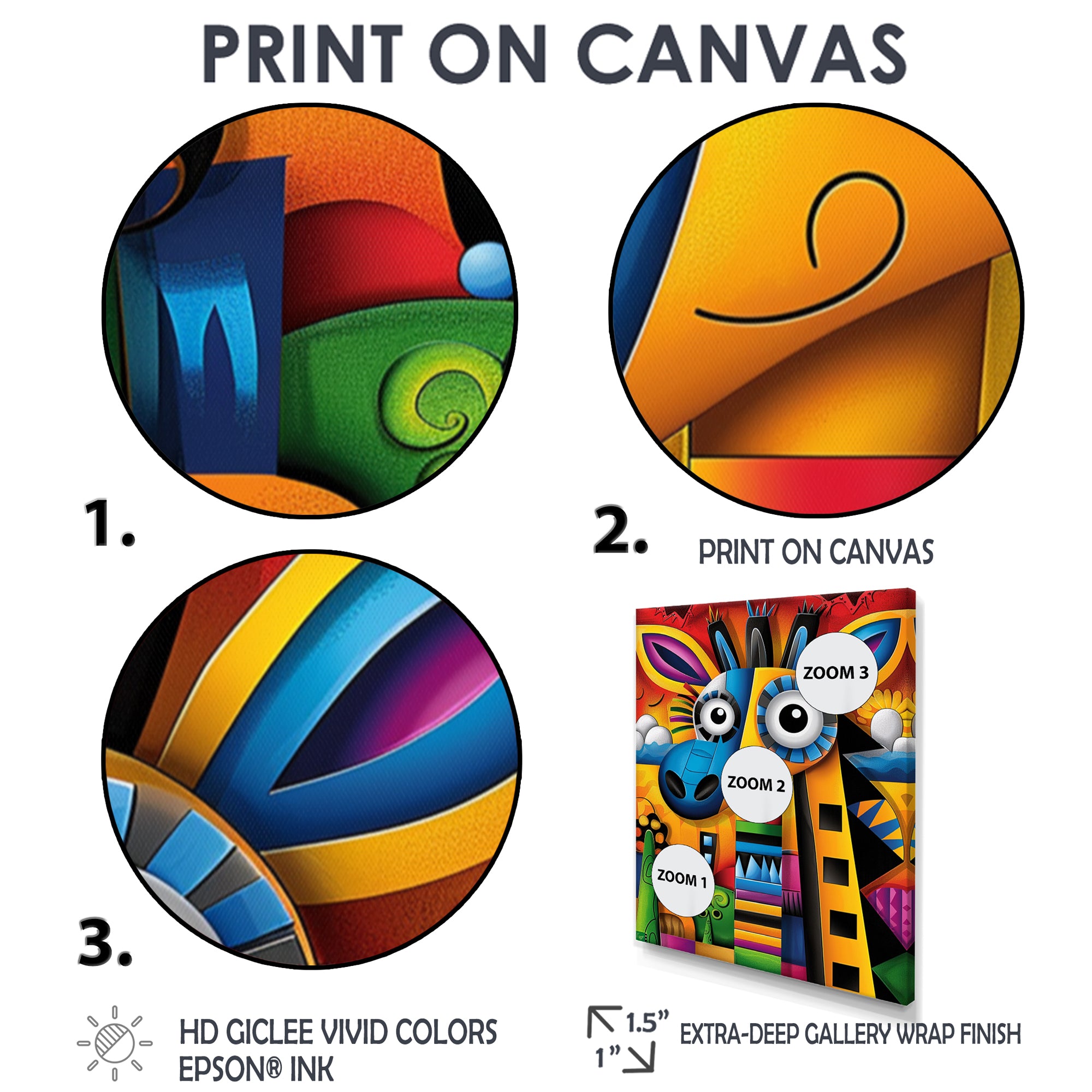 Goofy Giraffe Colorful Retro Abstract - Giraffe Canvas Wall Art