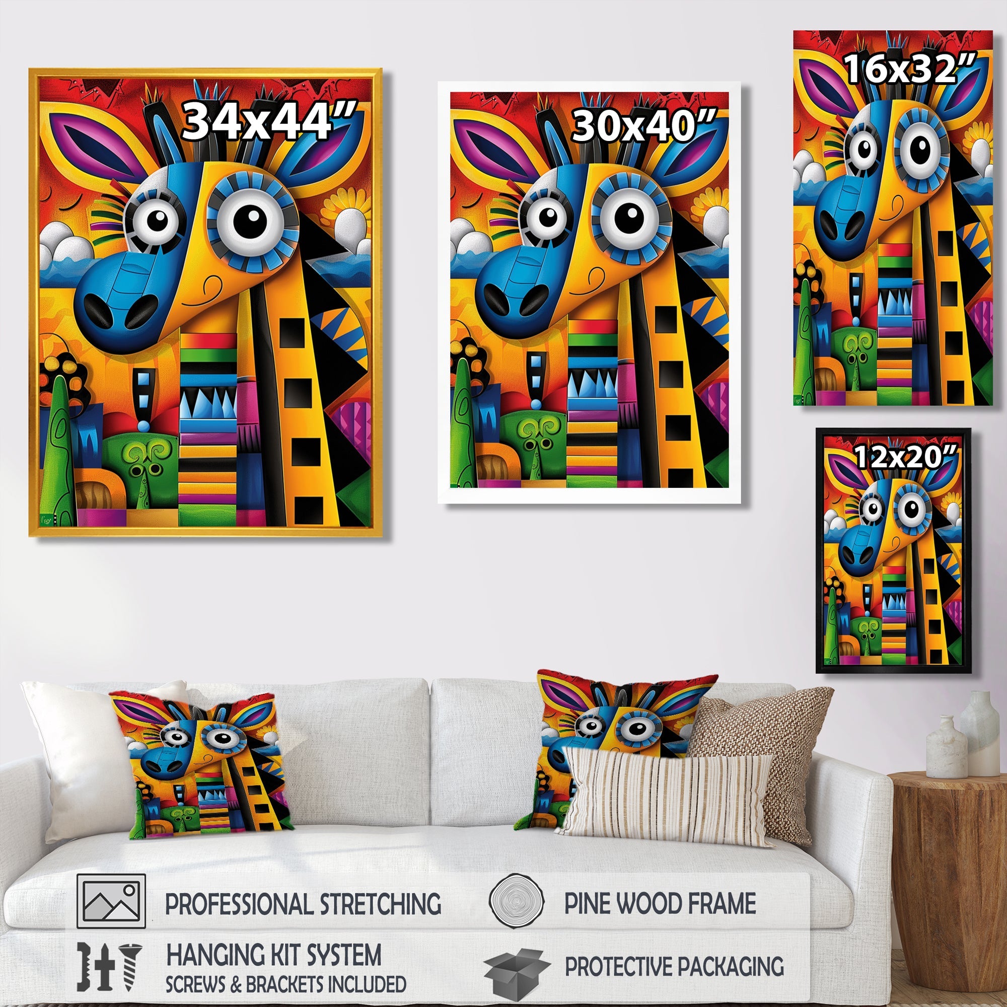 Goofy Giraffe Colorful Retro Abstract - Giraffe Canvas Wall Art