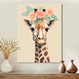 Vintage Giraffe With Pink Flower Wreath - Giraffe Wall Decor