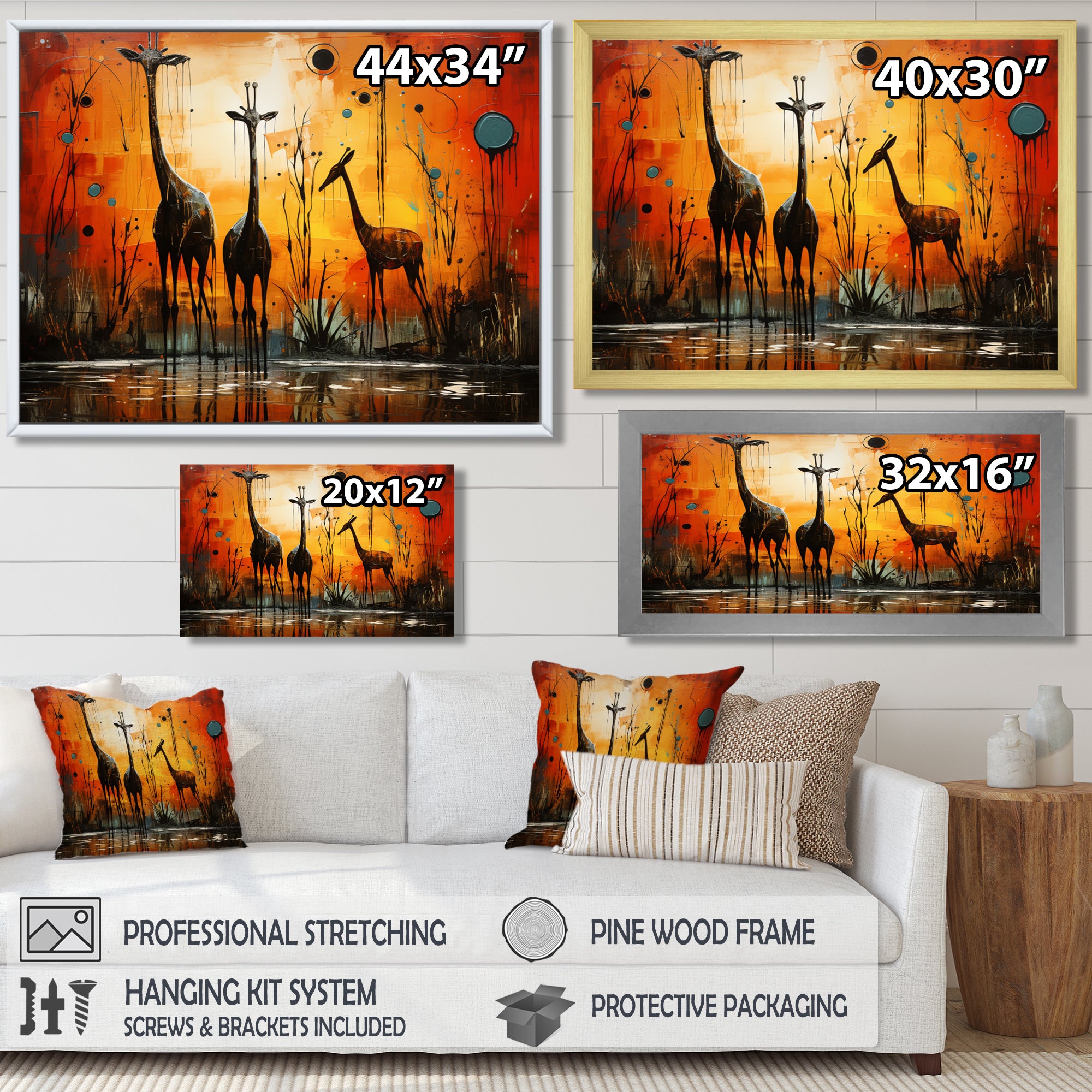 Three Giraffes African Savanne - Giraffe Wall Art Prints