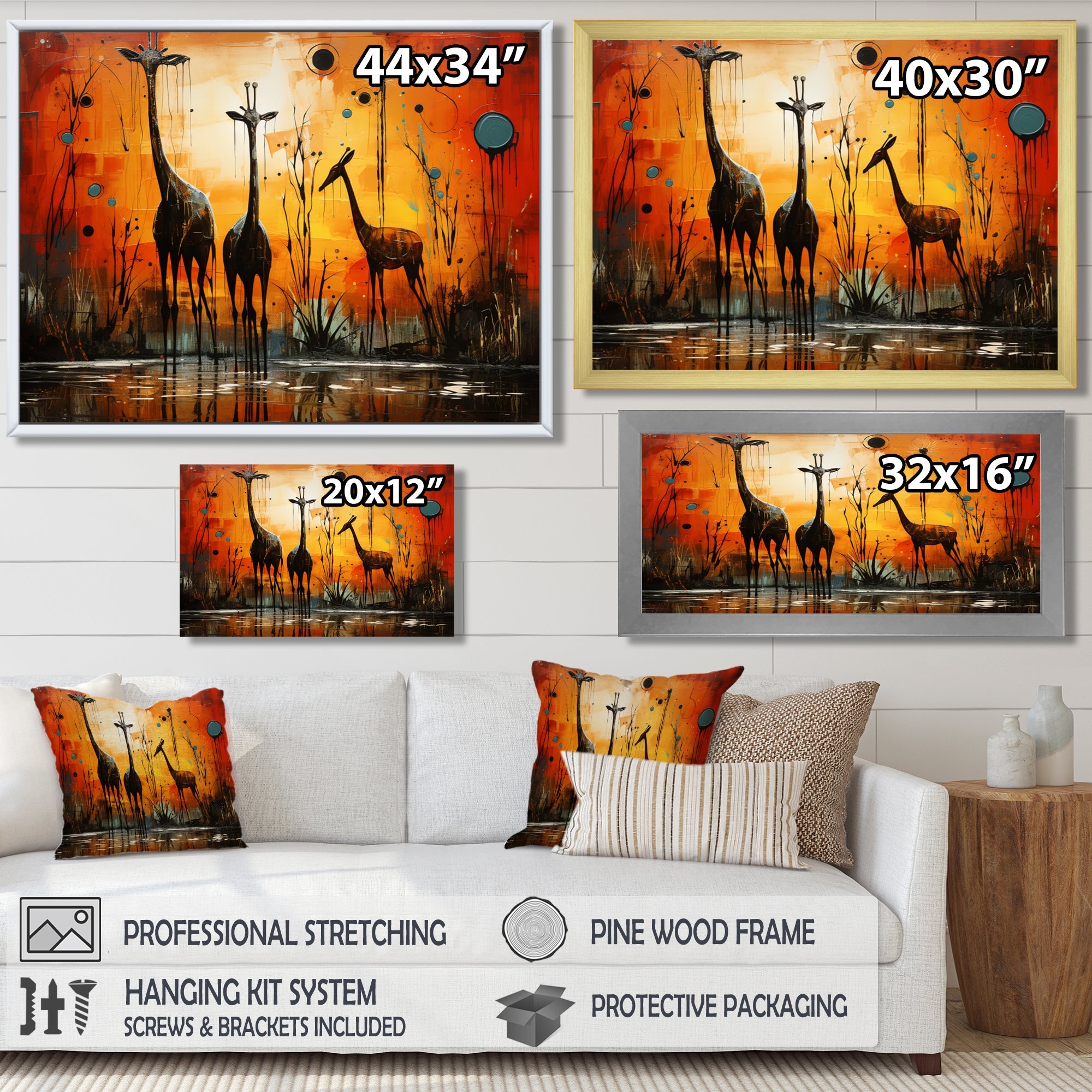 Three Giraffes African Savanne - Giraffe Wall Art Prints