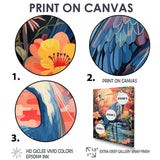 Blue Heron Retro Flower Illustration - Heron Wall Art Prints