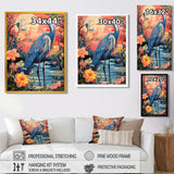 Blue Heron Retro Flower Illustration - Heron Wall Art Prints