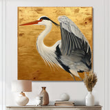 Heron Ready For Liftoff On Gold - White Heron Wall Art